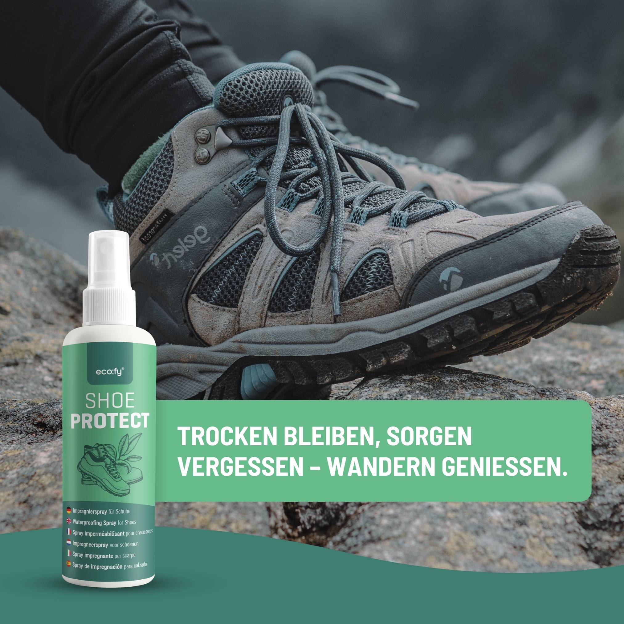 eco:fy Schuh-Imprägnierung - Spray gegen Nässe & Schmutz für Stoff, Leder, Mischgewebe