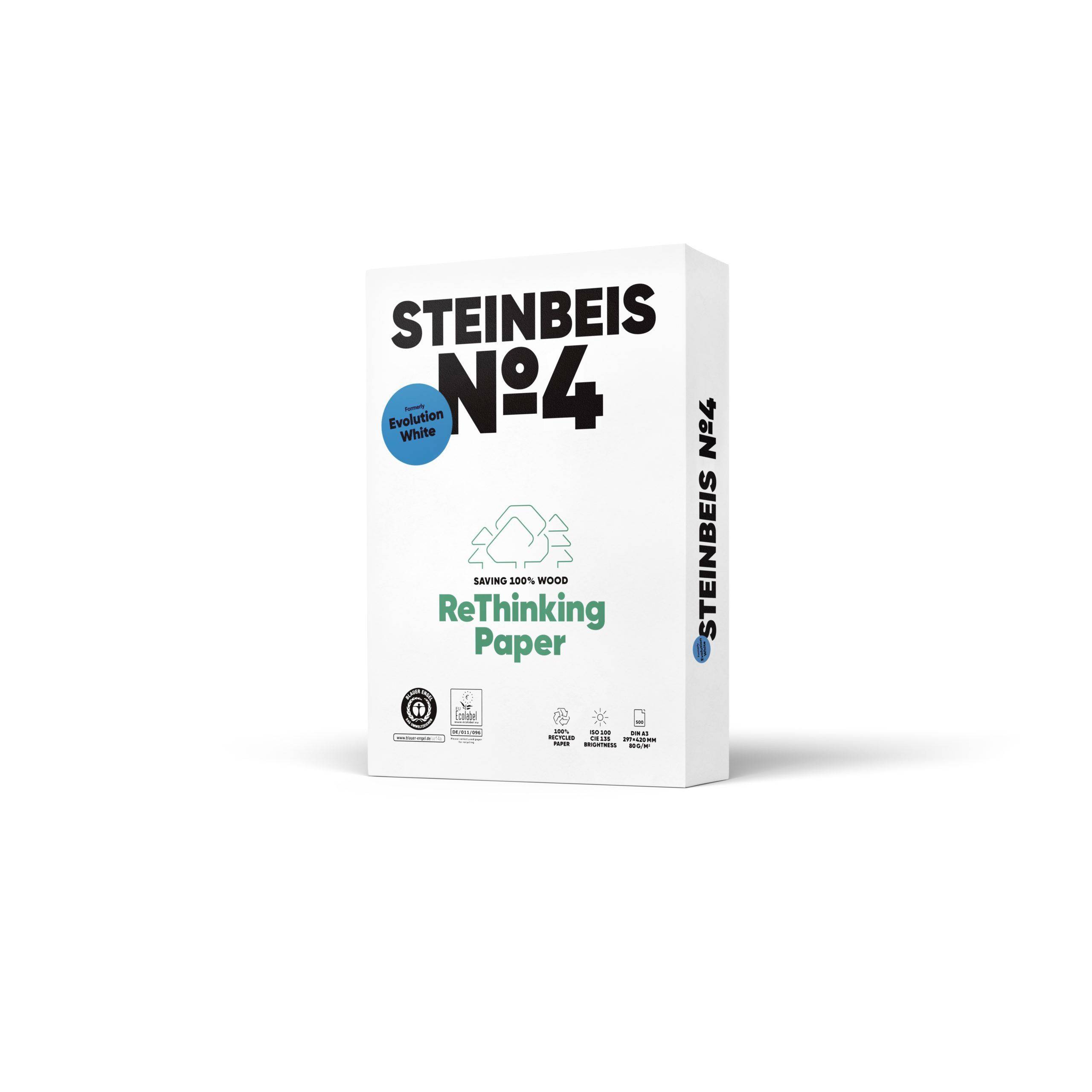 Steinbeis K1706666080B No. 4 - Evolution White - Recyclingpapier, A3, 80g, weiß, 500 Blatt