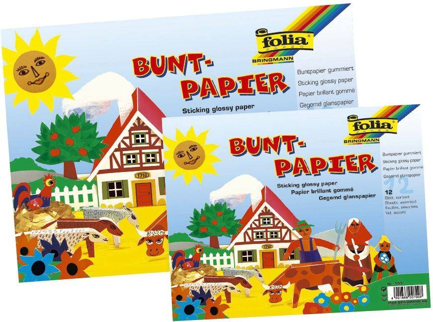 Folia 777 Buntpapier Hefte gummiert 23x25cm 12 Blatt 12-farbig