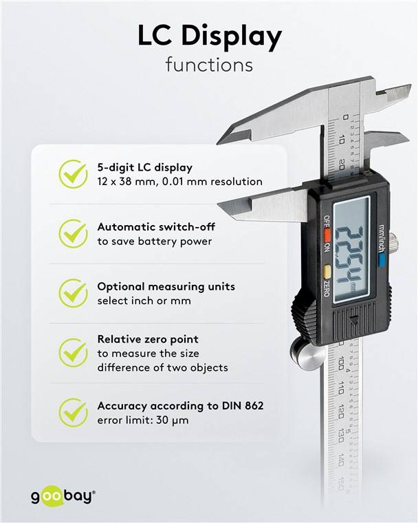 10X Fixpoint 77001 Digital Messschieber 150 mm / 6-Zoll - für präzise Aussen-, Tiefen-, und Stufenmessungen