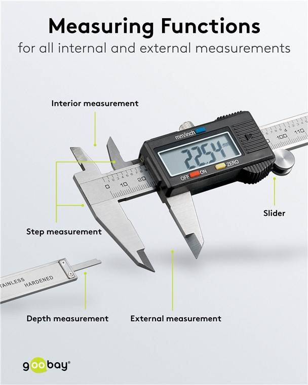 10X Fixpoint 77001 Digital Messschieber 150 mm / 6-Zoll - für präzise Aussen-, Tiefen-, und Stufenmessungen