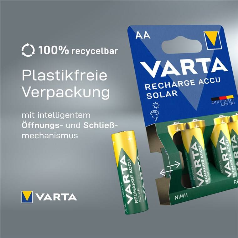 10X Varta 44146 Solar Rechargeable AAA (Micro)/HR03 (56733) - 550 mAh - Nickel-Metallhydrid Akku (NiMH), 1,2 V