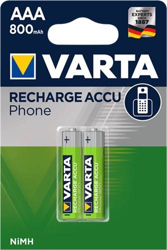 50X Varta 48094 Phone Power AAA (Micro)/HR03 (58398) - 800 mAh - Nickel-Metallhydrid Akku (NiMH), 1,2 V