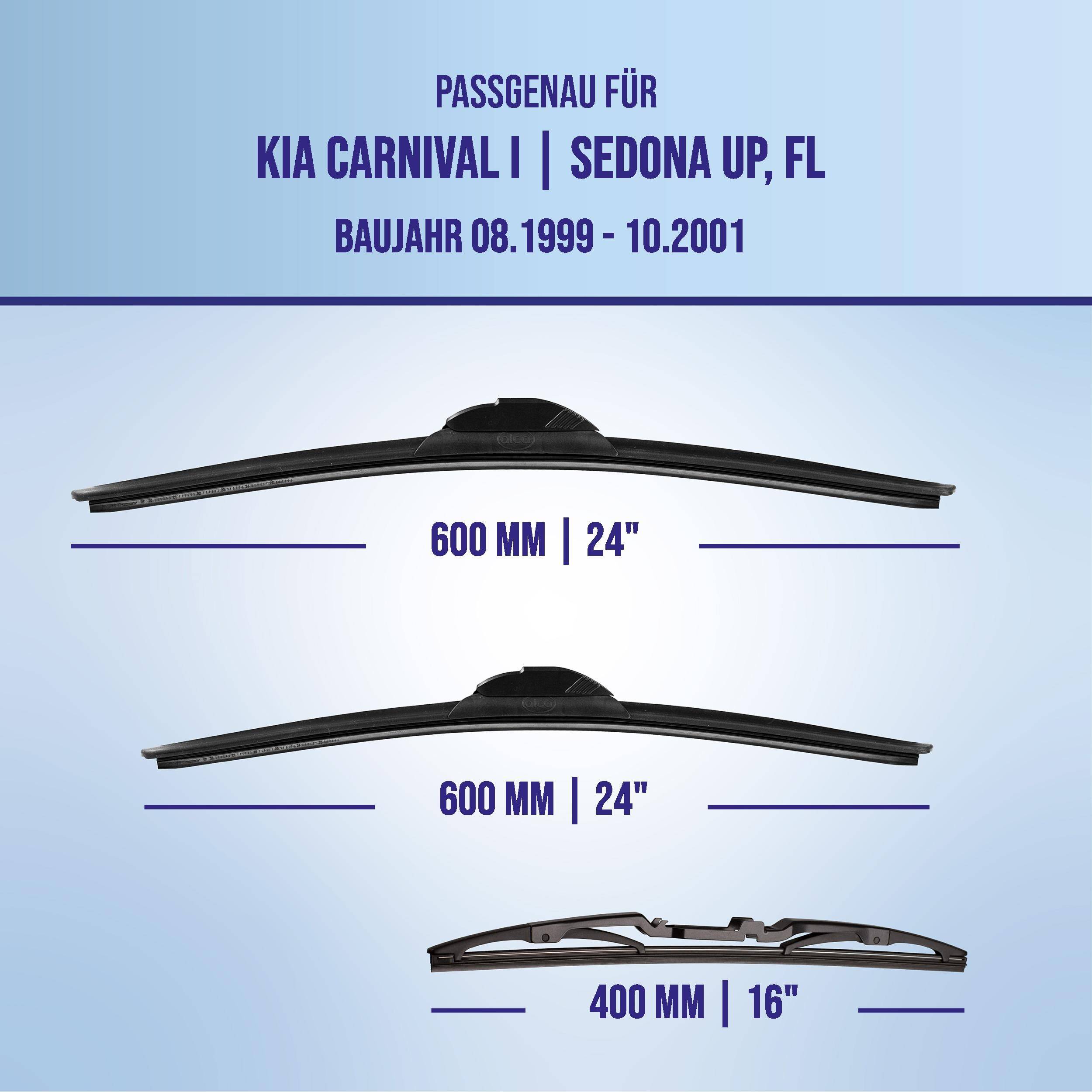 Passage für Kia Carnival und Sedona Up, FL, Modelljahre 08.1999-10.2001; gezeigte Wischergröße: 600 mm (24