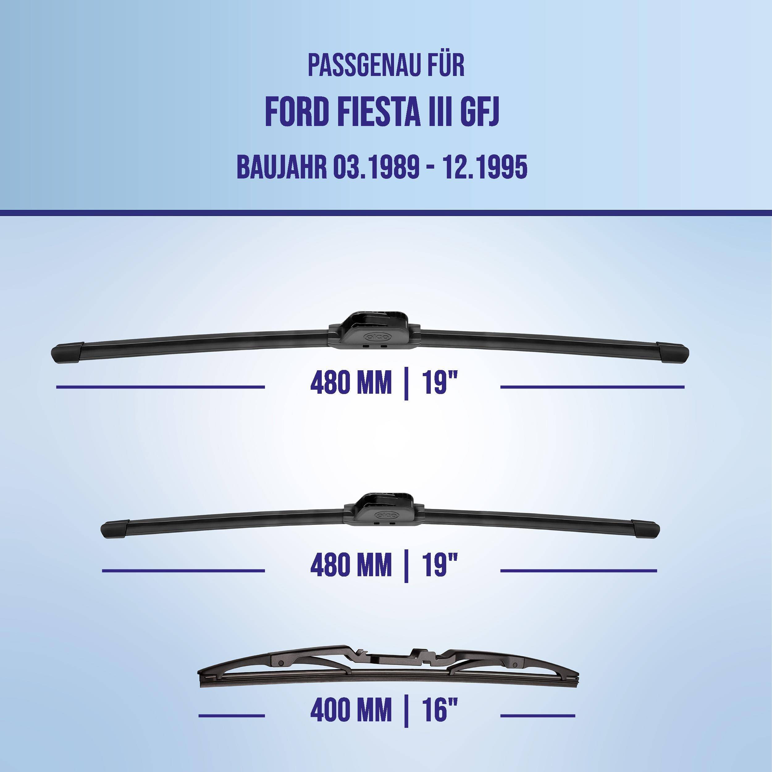 alca® Scheibenwischer Komplettset für FORD FIESTA III 03.1989 - 12.1995, U-FLAT Flachbalkenwischer,