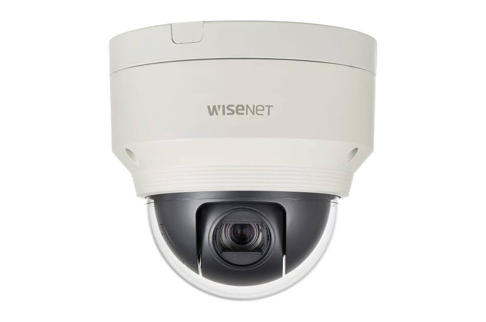 Wisenet Dome-Sicherheitskamera, Vorderansicht auf weißem Hintergrund.