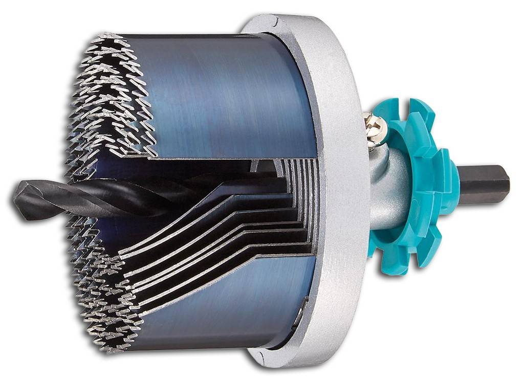 Lochsägen-Satz Nr. 2160MetallkörperSchnitttiefe 33 mmLieferung Inklusive 7 Schnellwechsel-Einsätzen von Ø 25 32 38 45 50 56 62 mm und 1 Zentrierbo