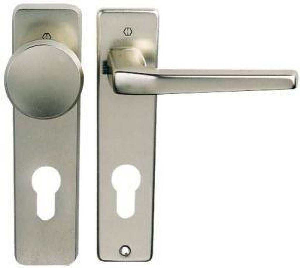 Korridor-Kurzschild-Wechselgarnitur54/227K/202KP/AP/113, Serie London HOPPE-Aluminium-Innentür-Kurzschild-Wechselgarnitur Außen Knopf fest auf
