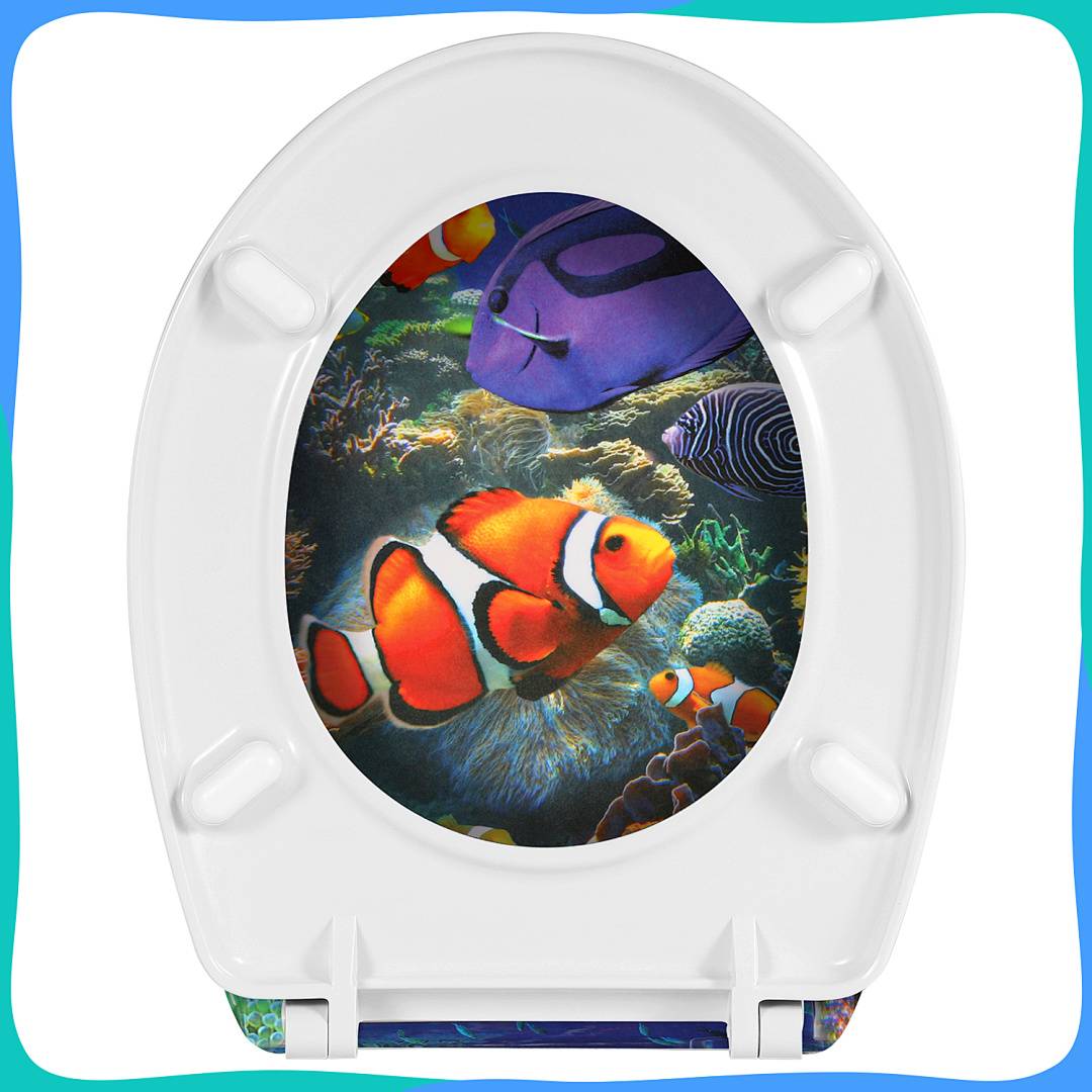 Duroplast WC-Sitz mit Absenkautomatik, Oval Meereswelt Motiv