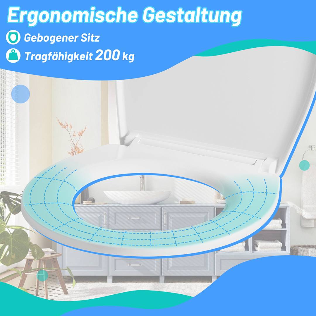 Toilettendeckel Duroplast SoftClose, Oval Graues Wassertropfen Muster
