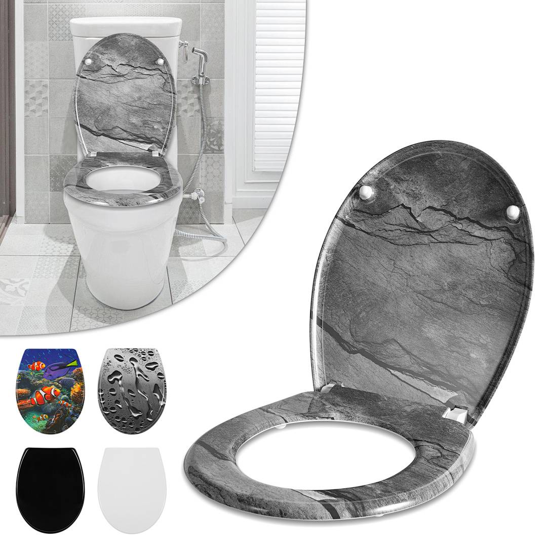 Toilettendeckel Klobrille WC-Sitz mit Absenkautomatik, aus antibakteriellem Duroplast, mit Montageset inklusive, hohe Tragkraft, Universal Ovalform