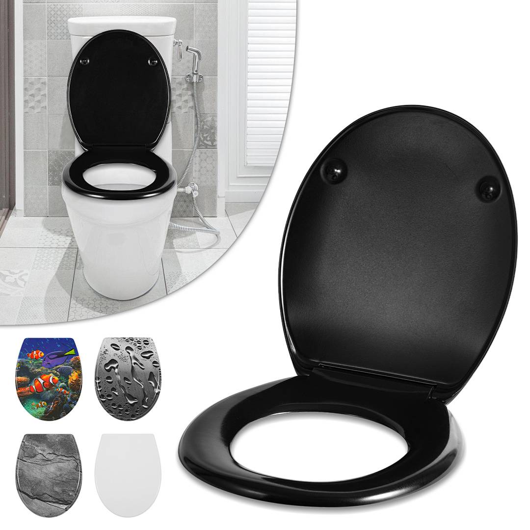 Toilettendeckel WC-Sitz Klodeckel mit SoftClose Absenkautomatik, aus Harnstoff-Duroplast, einfache Montage, hohe Stabilität, Universal Oval WC-Sitz