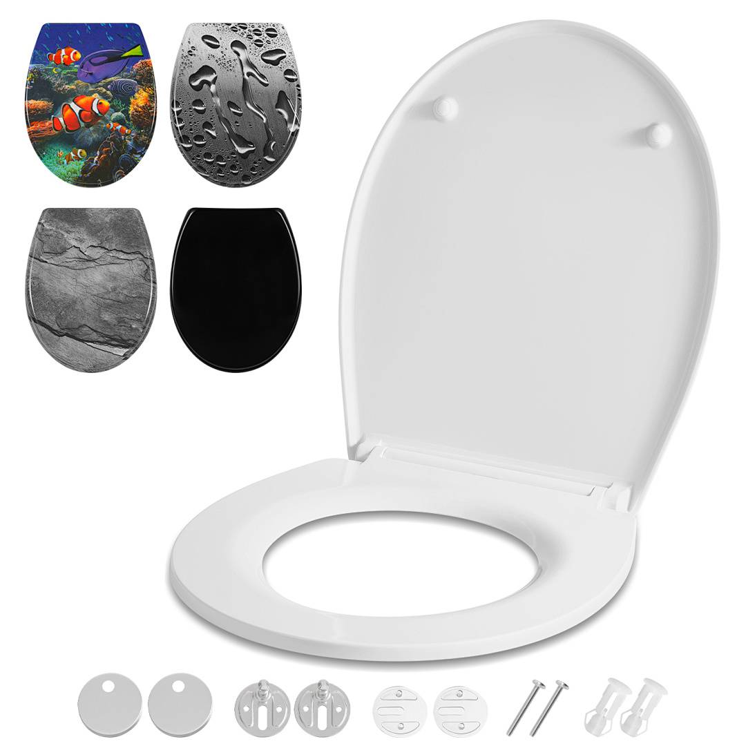 Toilettendeckel WC-Sitz Klobrille mit Absenkautomatik & Schnellverschluss, aus antibakteriellem Duroplast, werkzeuglose Montage, hohe Tragkraft