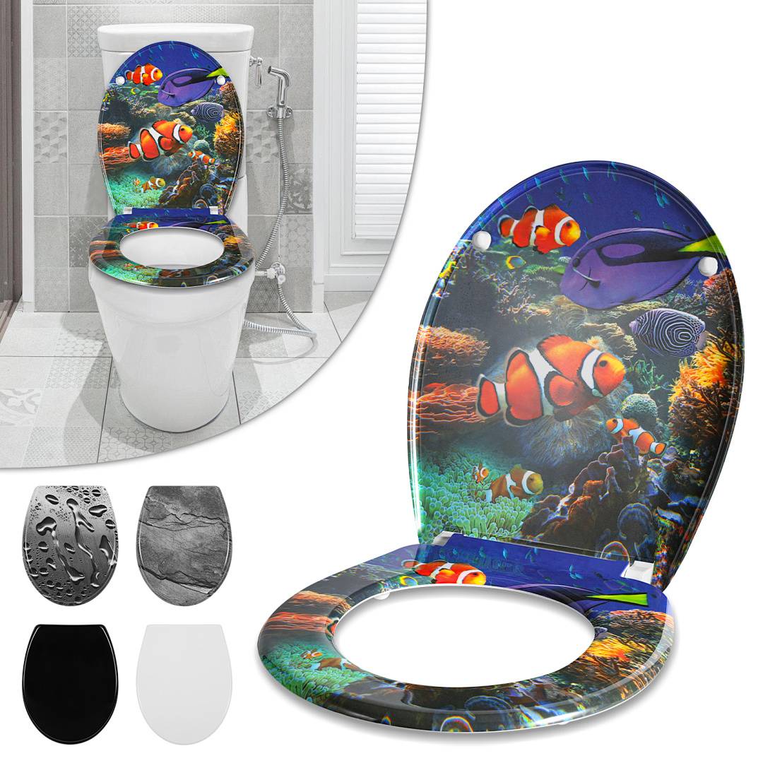 Duroplast WC-Sitz mit Absenkautomatik, Oval Meereswelt Motiv