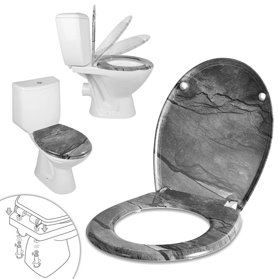 Toilettendeckel Duroplast SoftClose, Oval Graues Wassertropfen Muster