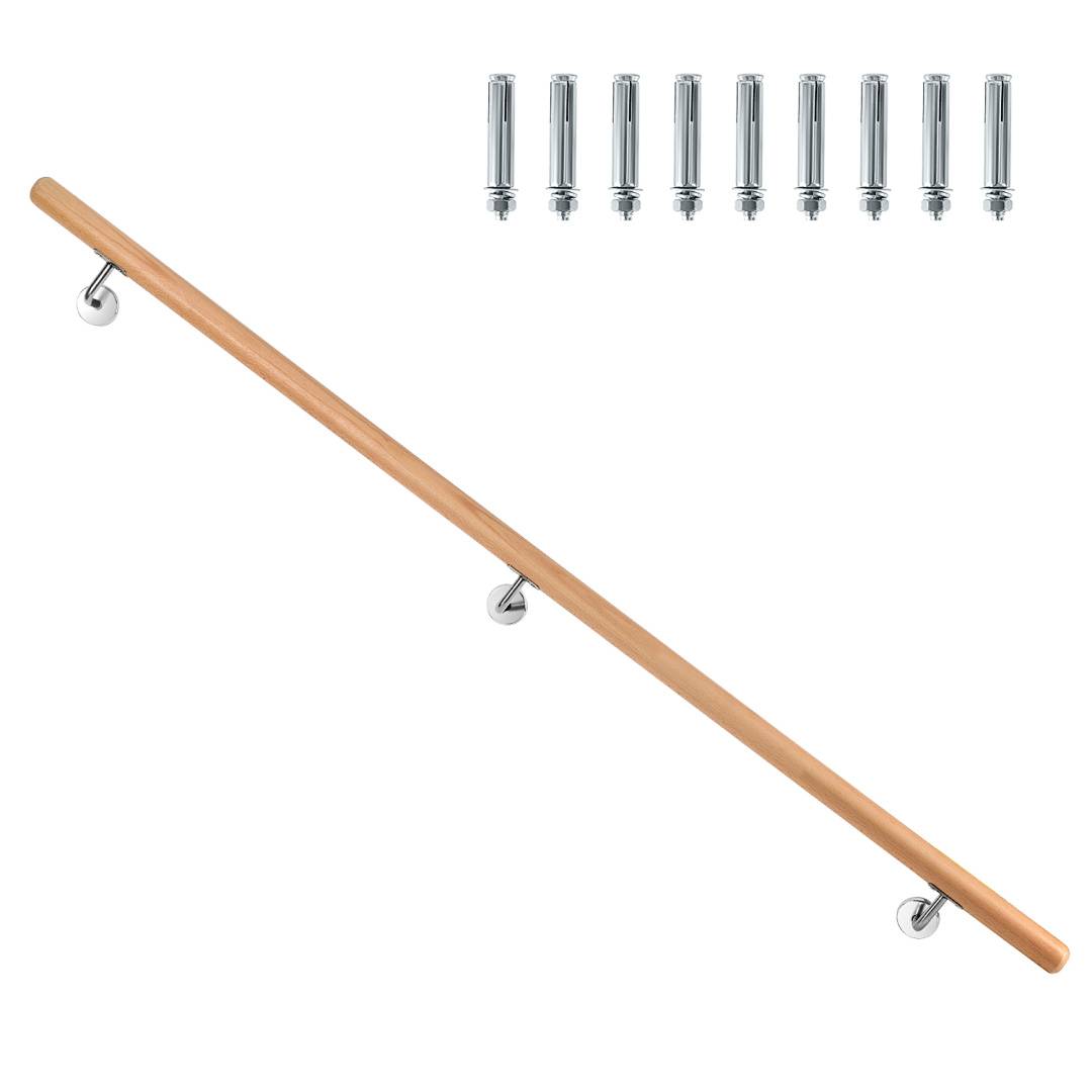 Handlauf und Geländer aus geschliffenem Buchenholz mit verdeckten Traegern fuer Innentreppen 80CM