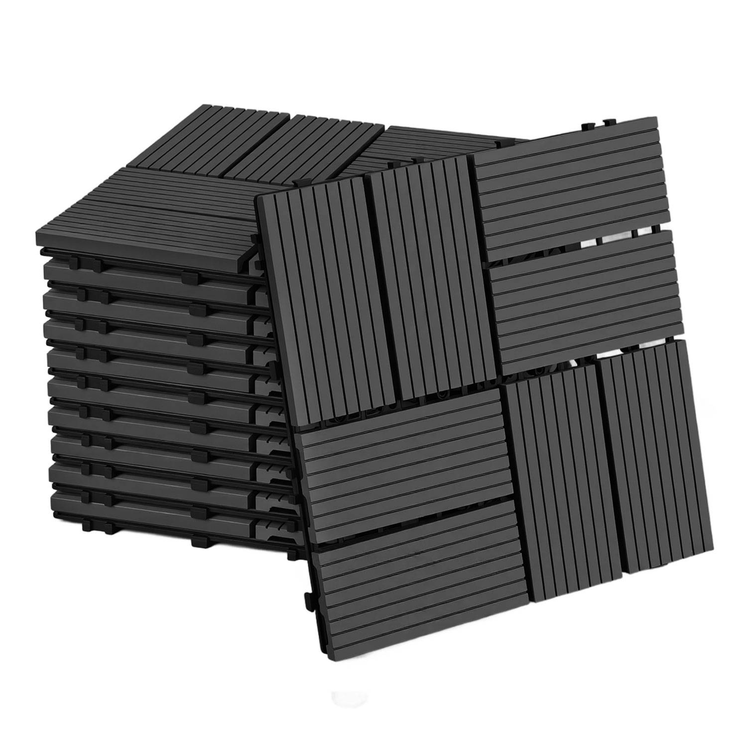44 Stück WPC Terrassenfliesen 30 x 30 cm, pflegeleichte Terrassenfliesen, wasserabweisend & langlebig, ideal für Balkon, Terrasse und Garten Anthraz