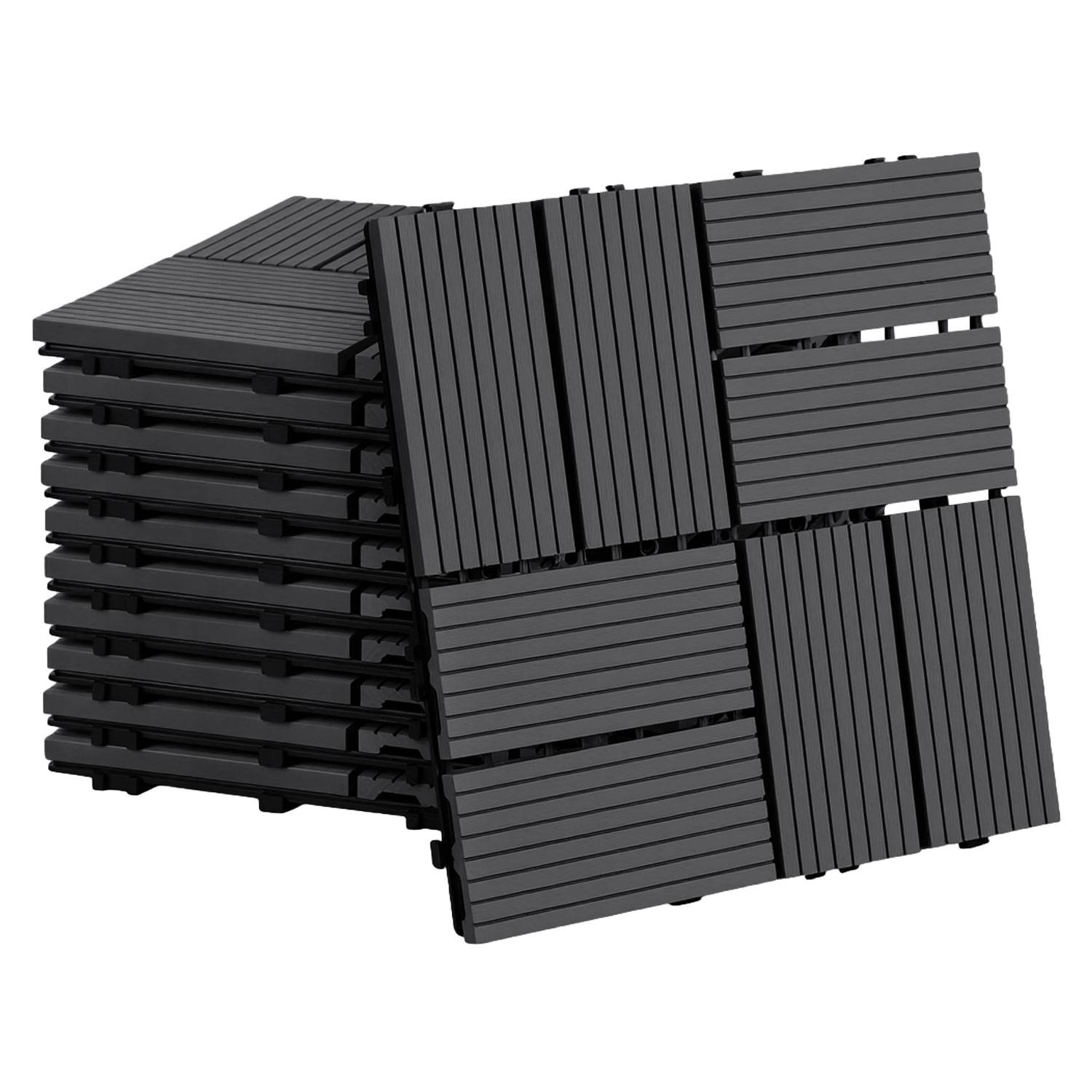 88 Stück WPC Terrassenfliesen 30 x 30 cm, pflegeleichte Terrassenfliesen, wasserabweisend & langlebig, ideal für Balkon, Terrasse und Garten Anthraz