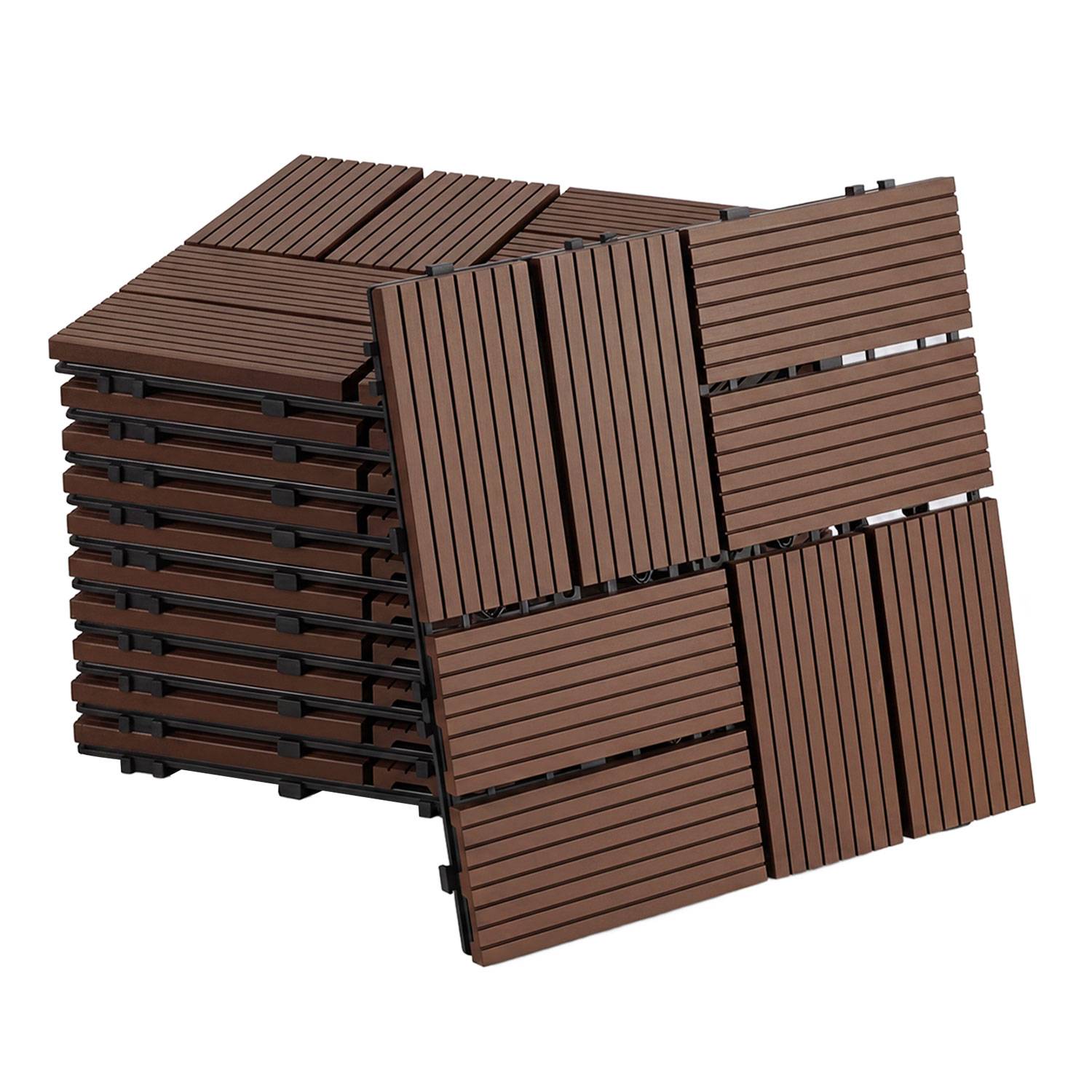 77 Stück WPC Terrassenfliesen 30 x 30 cm, pflegeleichte Terrassenfliesen, ideal für Balkon, Terrasse und Garten Braun