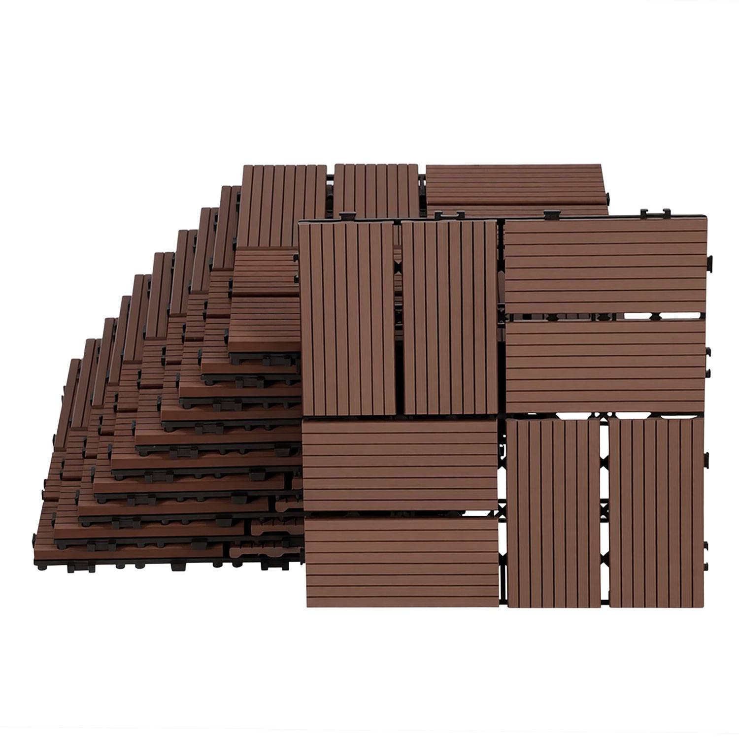 88 Stück WPC Terrassenfliesen 30 x 30 cm, pflegeleichte Terrassenfliesen, ideal für Balkon, Terrasse und Garten Braun