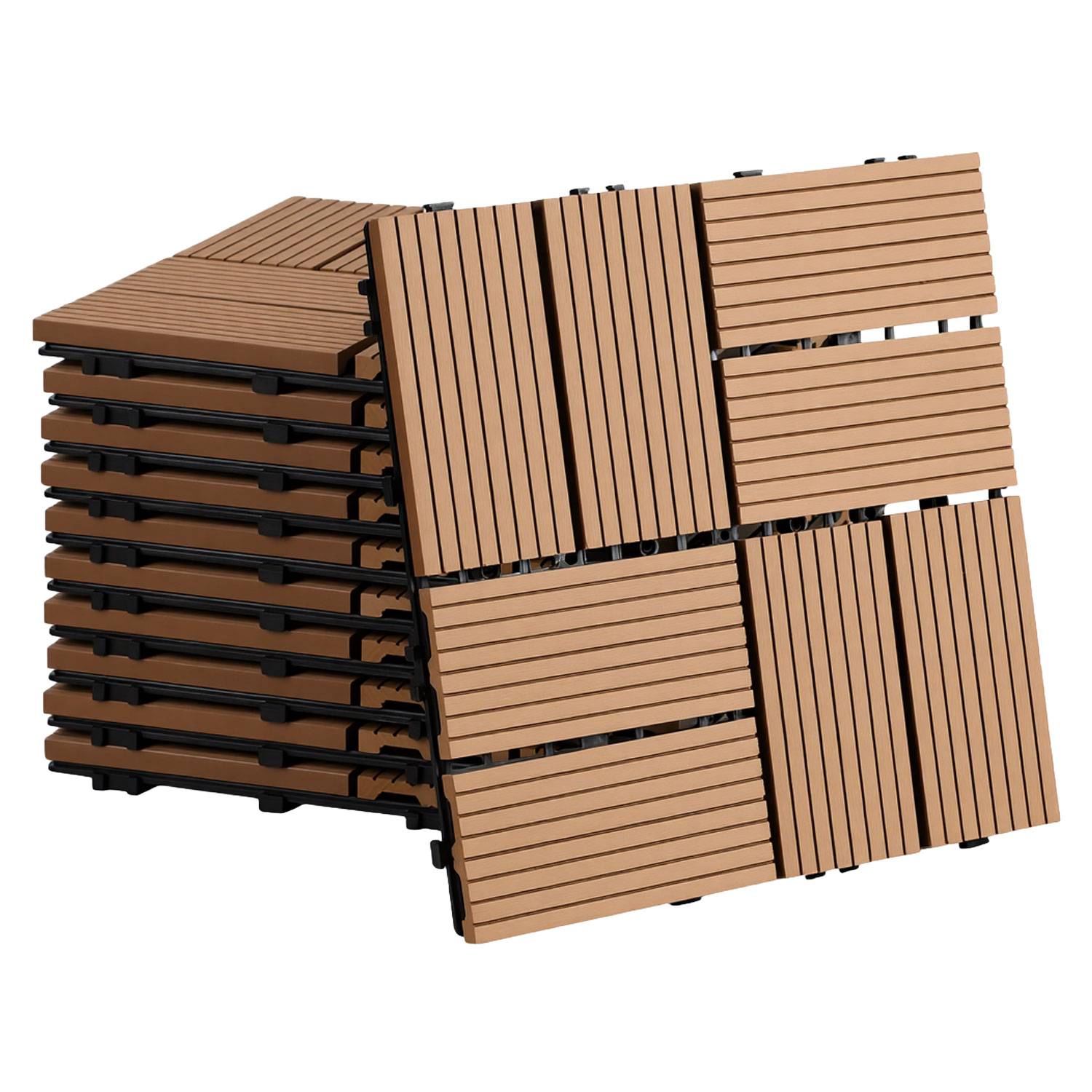 99 Stück WPC Terrassenfliesen 30 x 30 cm, pflegeleichte Terrassenfliesen, ideal für Balkon, Terrasse und Garten Teak