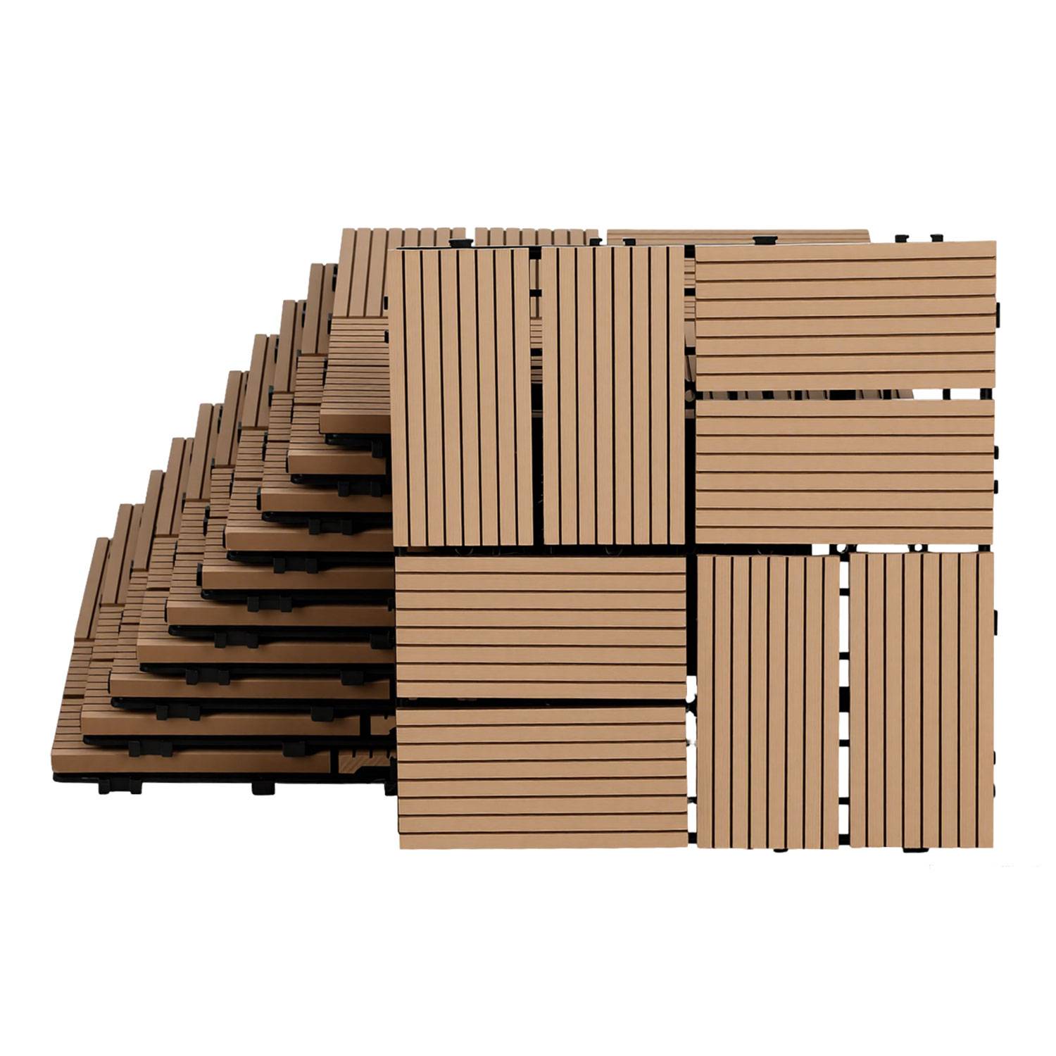 99 Stück Teak WPC Terrassenfliesen aus Holz-Kunststoff-Verbund, pflegeleicht, für Garten, Balkon und Wintergarten