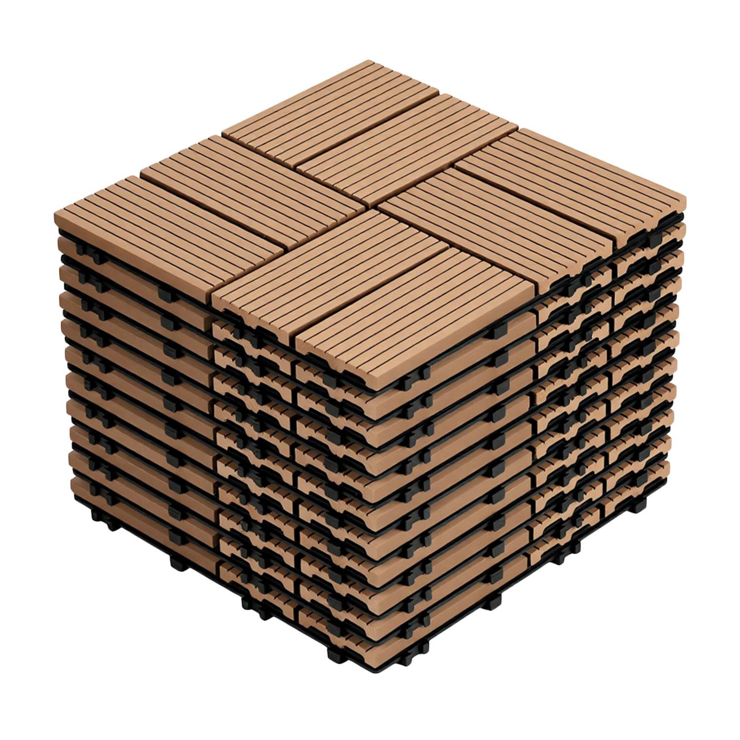 33 Stück Teak WPC Terrassenfliesen aus Holz-Kunststoff-Verbund, pflegeleicht, für Garten, Balkon und Wintergarten