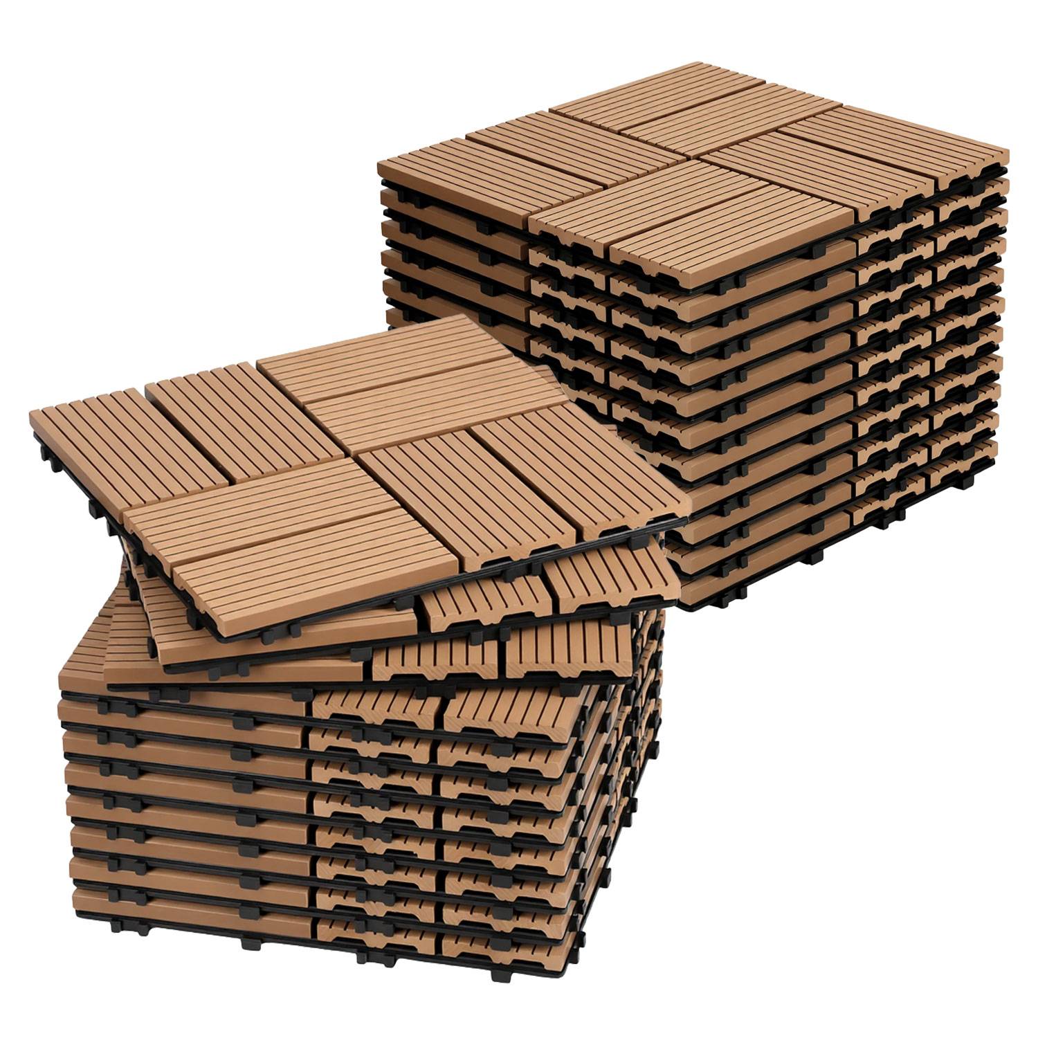 88 Stück WPC Terrassenfliesen 30 x 30 cm, pflegeleichte Terrassenfliesen, ideal für Balkon, Terrasse und Garten Teak
