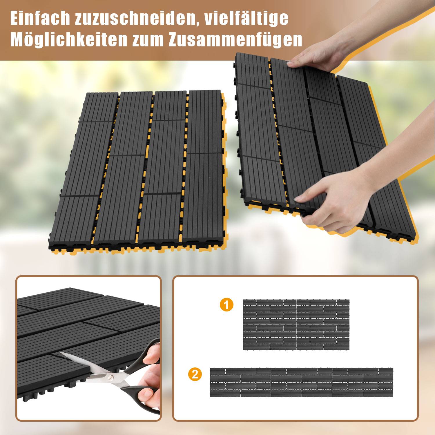 6 Stück Terrassenfliesen 30 x 60 cm mit Klicksystem, UV- und witterungsbeständig für Terrasse, Pool und Balkon Anthrazit