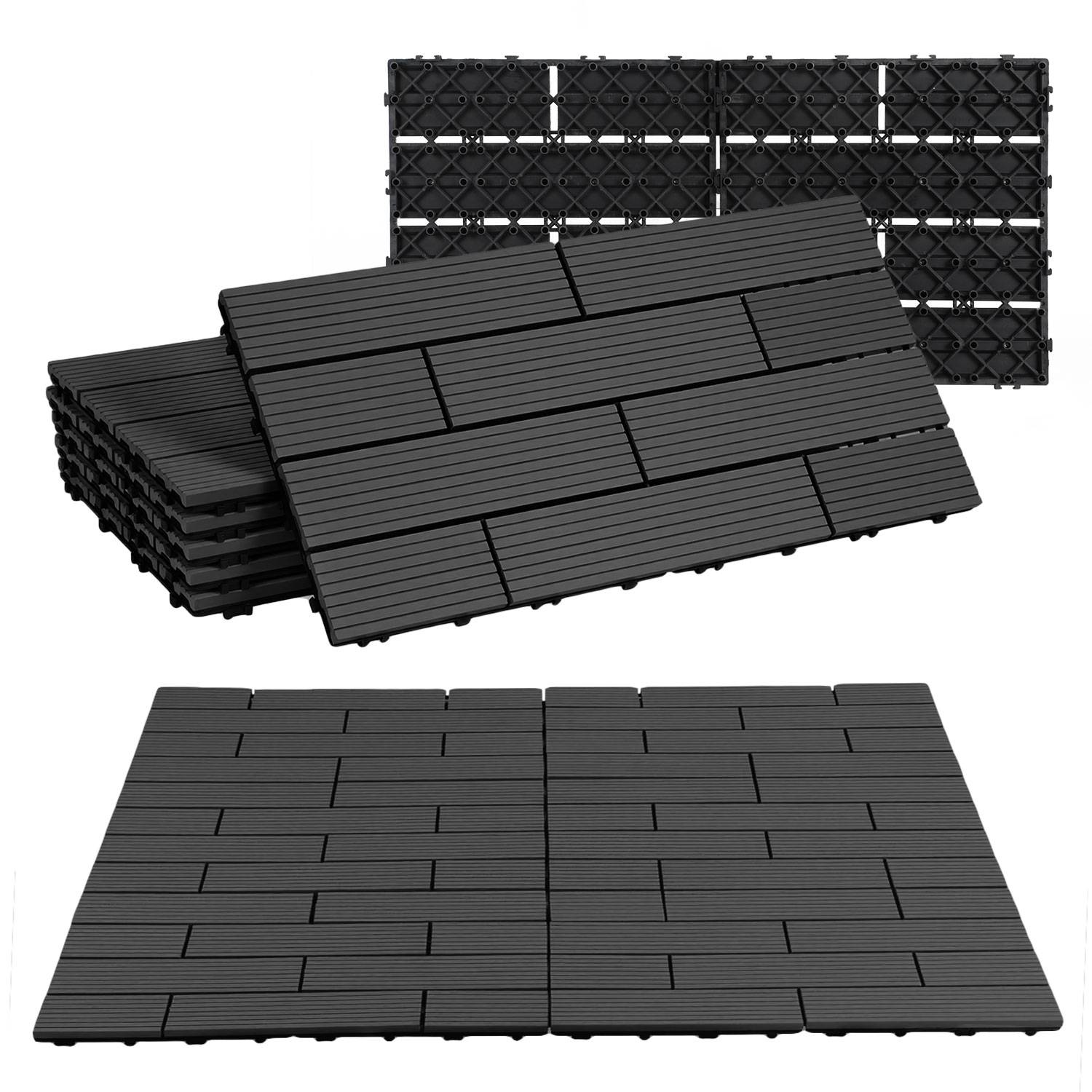 48 Stück Terrassenfliesen 30 x 60 cm mit Klicksystem, UV- und witterungsbeständig für Terrasse, Pool und Balkon Anthrazit