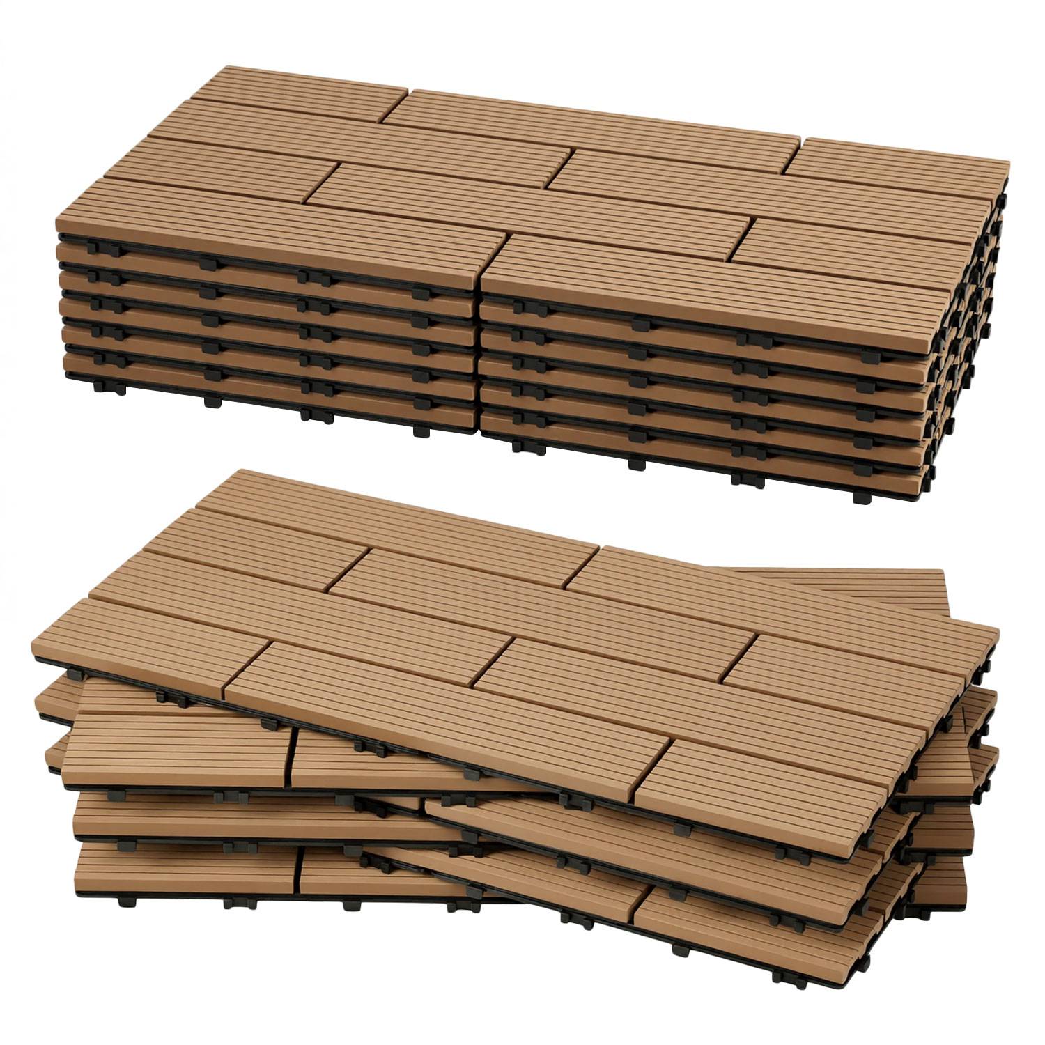 54 Stück Terrassenfliesen 30 x 60 cm mit Klicksystem, UV- und witterungsbeständig für Terrasse, Pool und Balkon Teak
