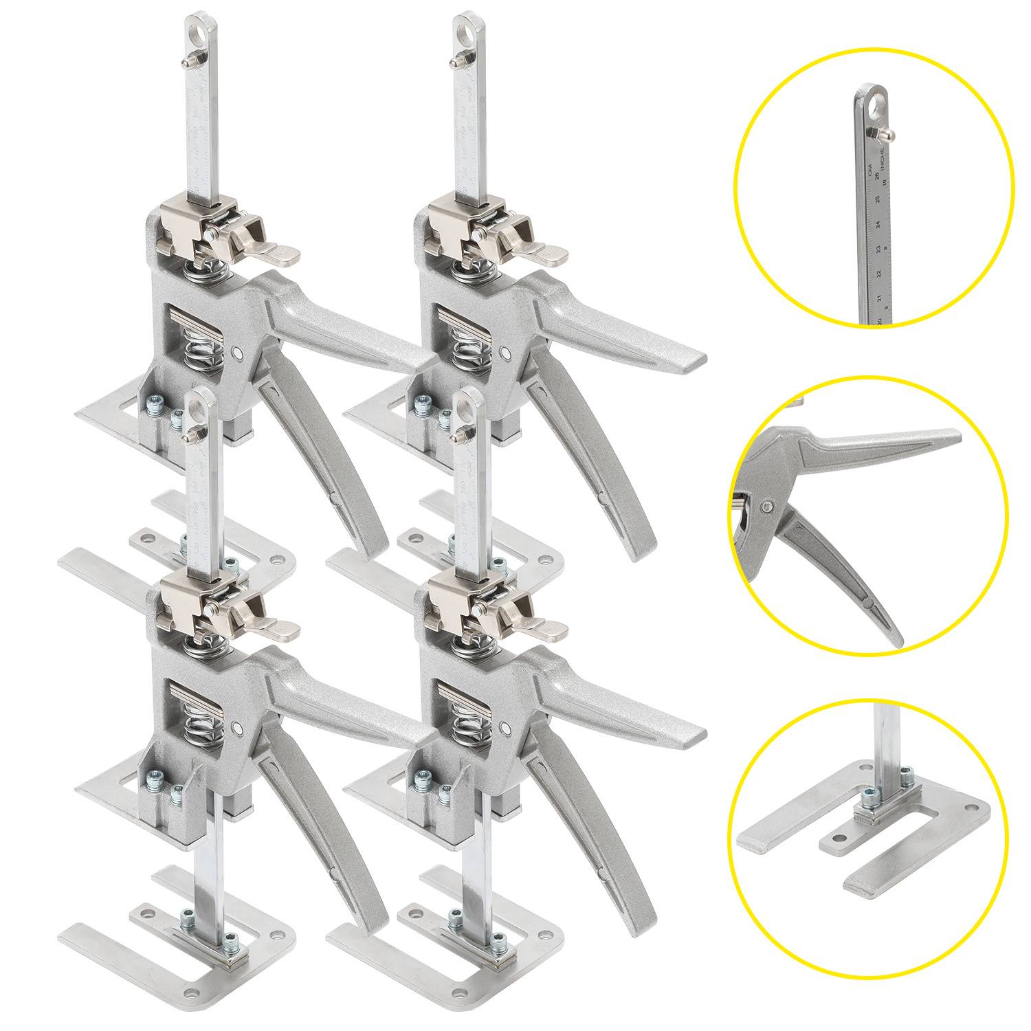 Möbelheber 4er Set bis 150 kg, Höhenverstellbarer Hebearm mit Skala, Montagehilfe für Möbel Türen Fenster Platten
