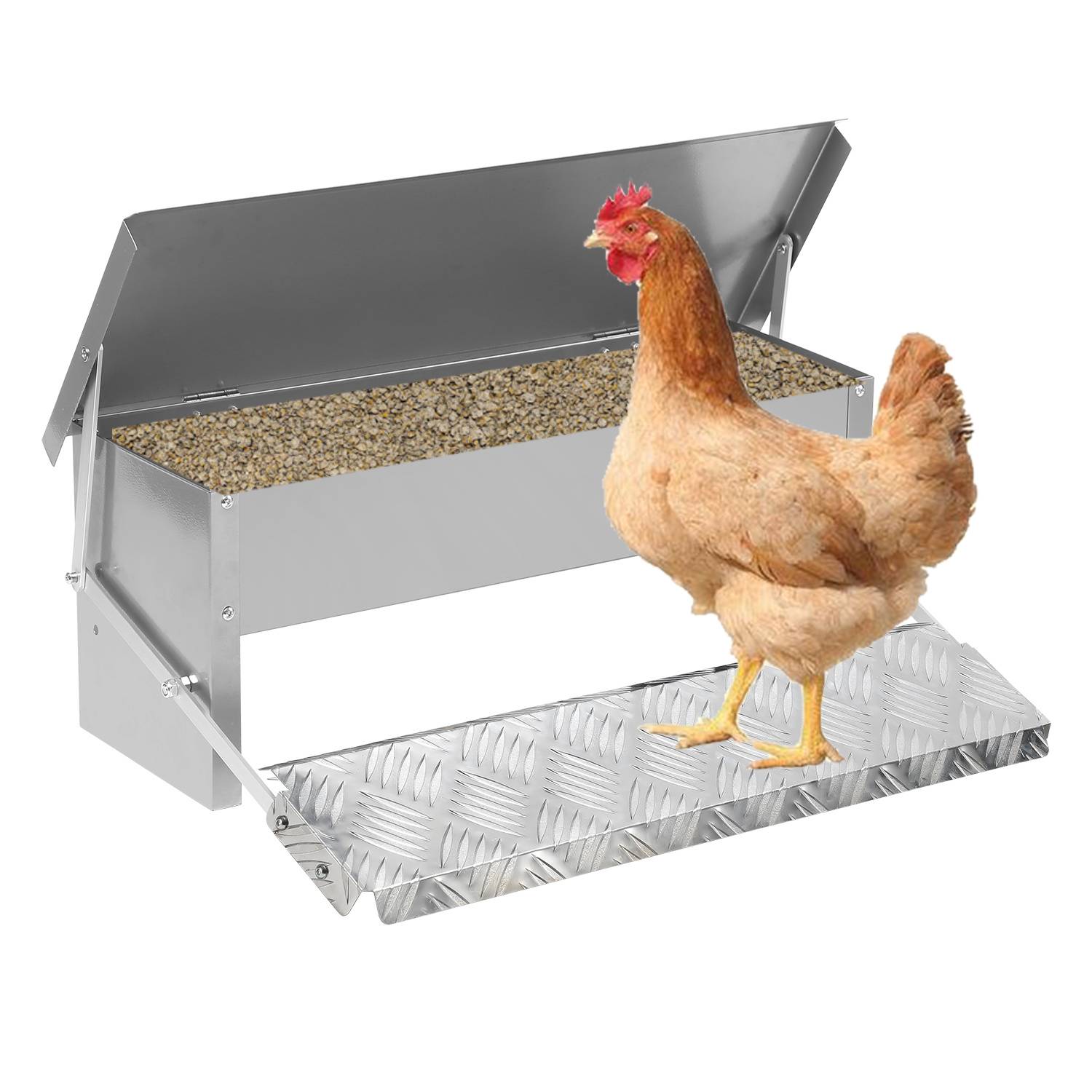 Futterautomat Hühner 5 kg, Geflügel Futterspender verzinkt mit rutschfester Trittplatte