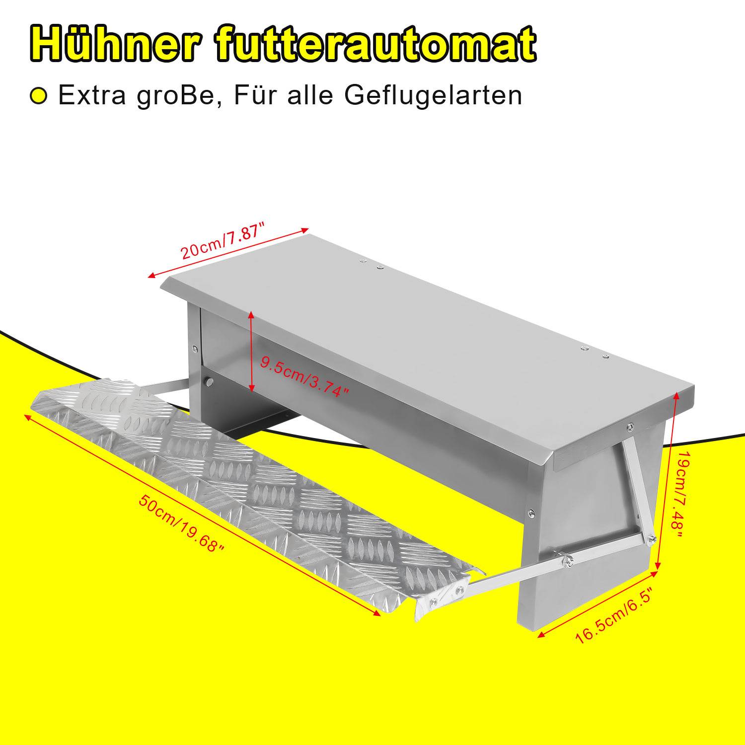 Futterautomat für Hühner 5 kg mit Pedal, wetterfester Geflügelfutterspender aus verzinktem Stahl