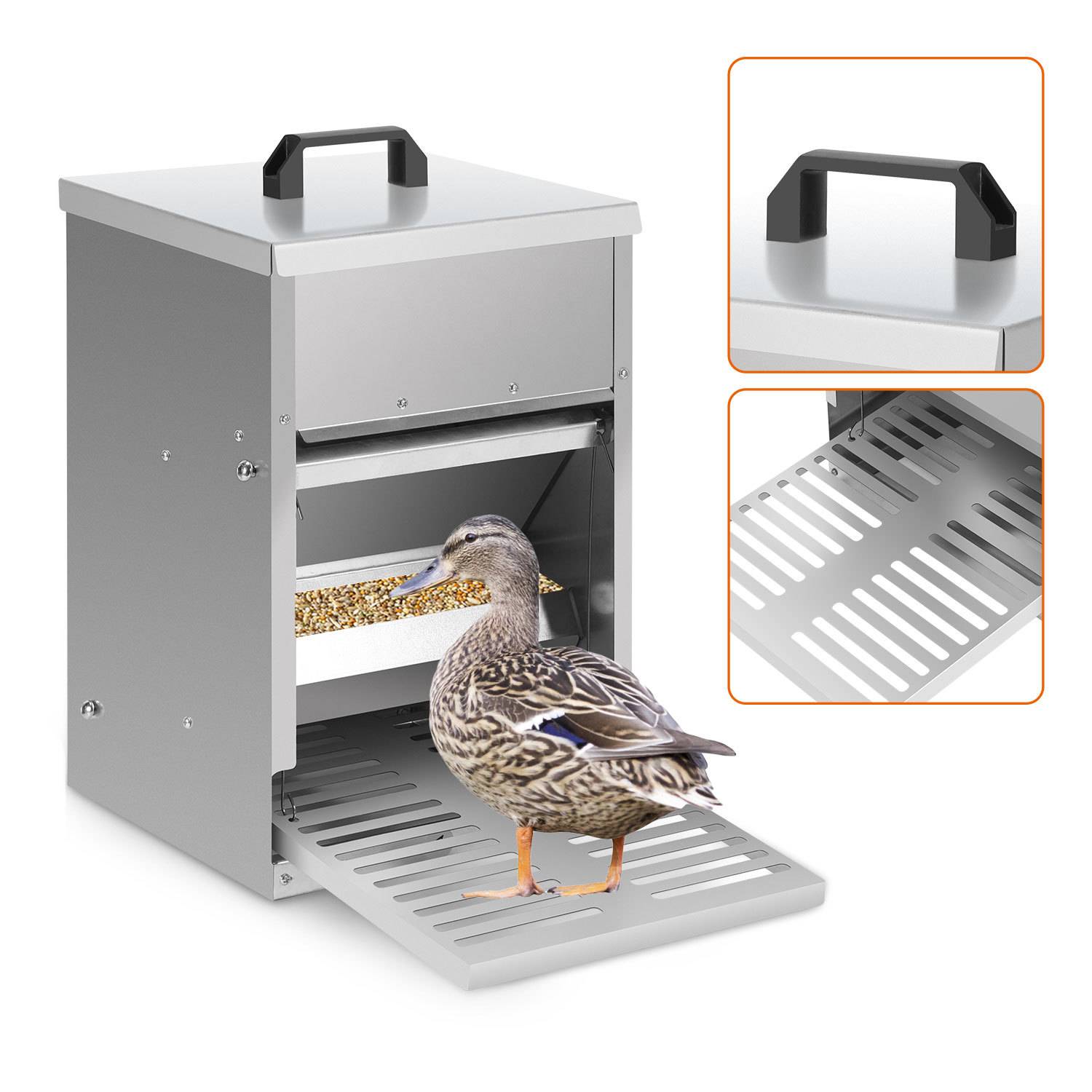 Hühner Futterautomat stehend 5 kg, wetterfester Geflügel Futterspender mit automatischer Pedalöffnung