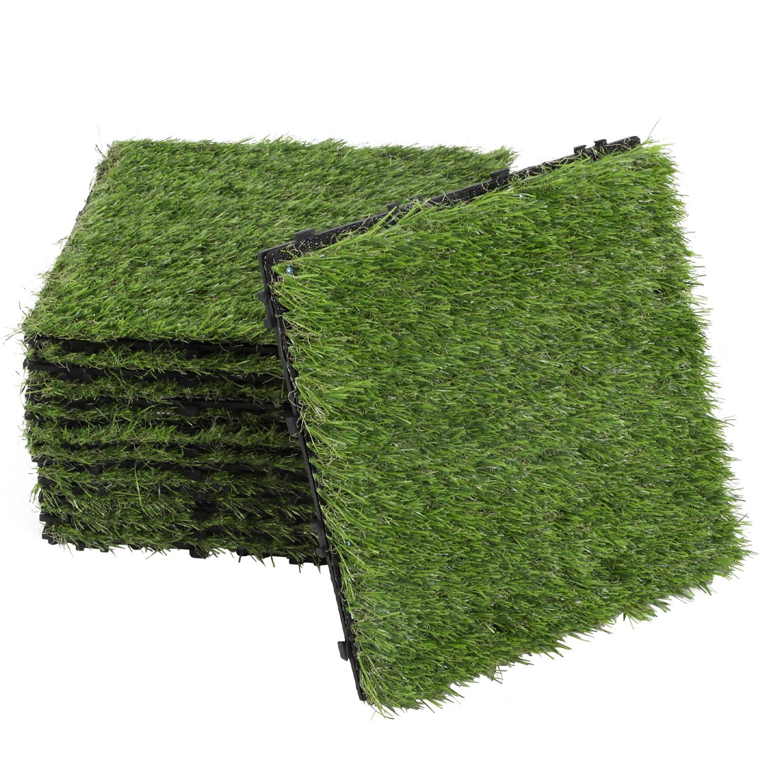 Kunstrasenfliesen 30x30 cm 77 Stück (7 m²) – Klickfliesen Terrassen- & Balkonfliesen mit Stecksystem & Drainage, wetterfest UV-beständig pflegele