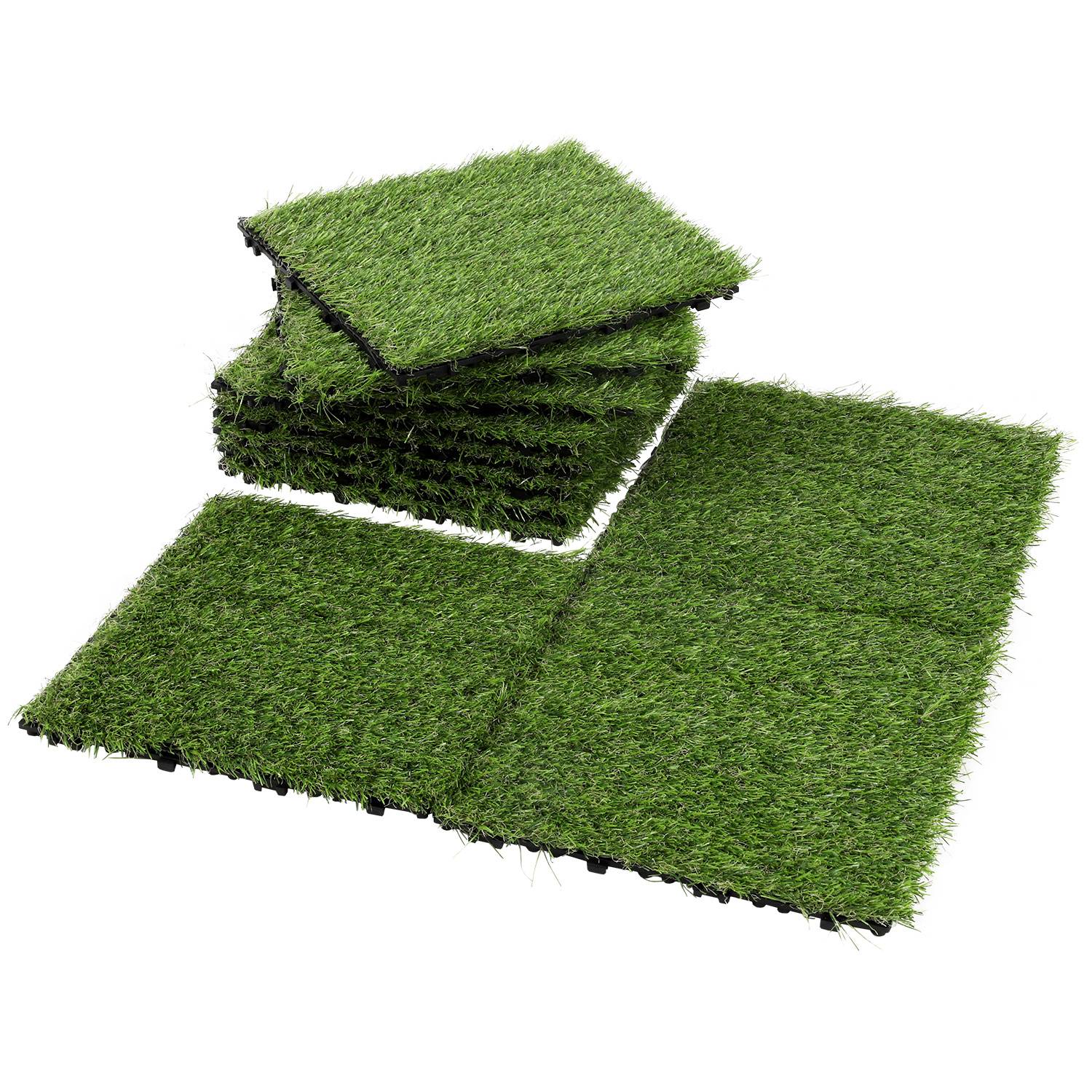 Kunstrasenfliesen 30x30 cm 99 Stück (9 m²) – Klickfliesen Terrassen- & Balkonfliesen mit Stecksystem & Drainage, wetterfest UV-beständig pflegele