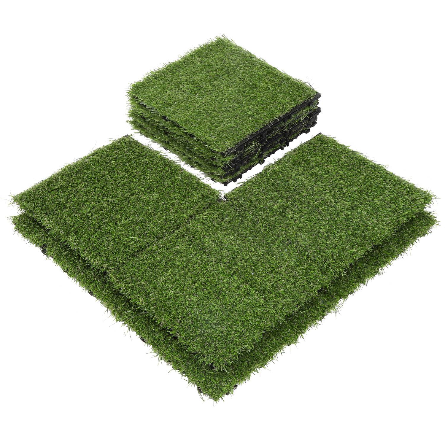 Kunstrasen Klickfliesen 30x30 cm 99 Stück (9 m²) – Terrassen- & Balkonfliesen mit Drainagesystem, realistisches Aussehen & einfache Montage für I