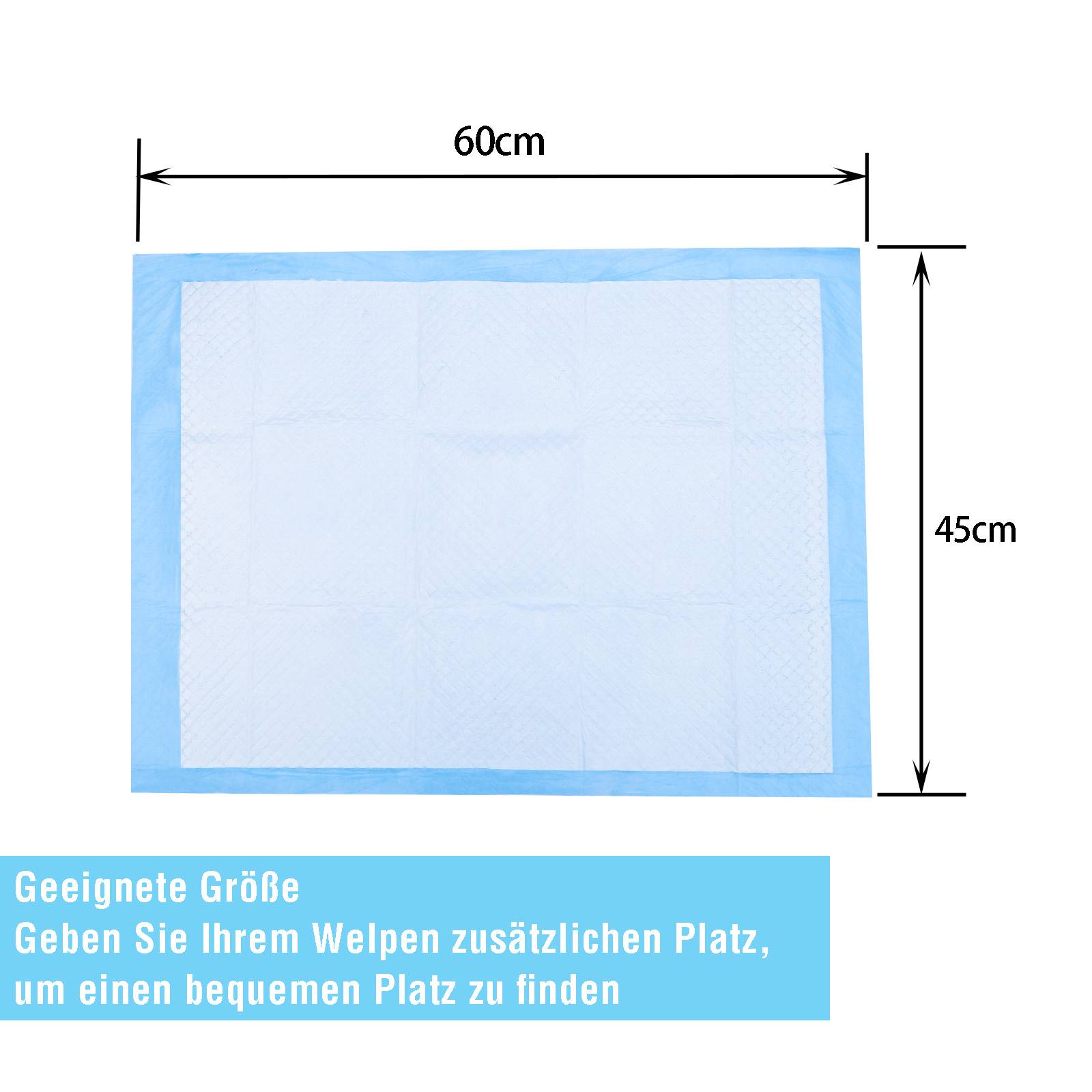 100 Stück Welpenunterlagen 45x60 cm Hunde Pipi Pads Einweg Trainingsunterlagen