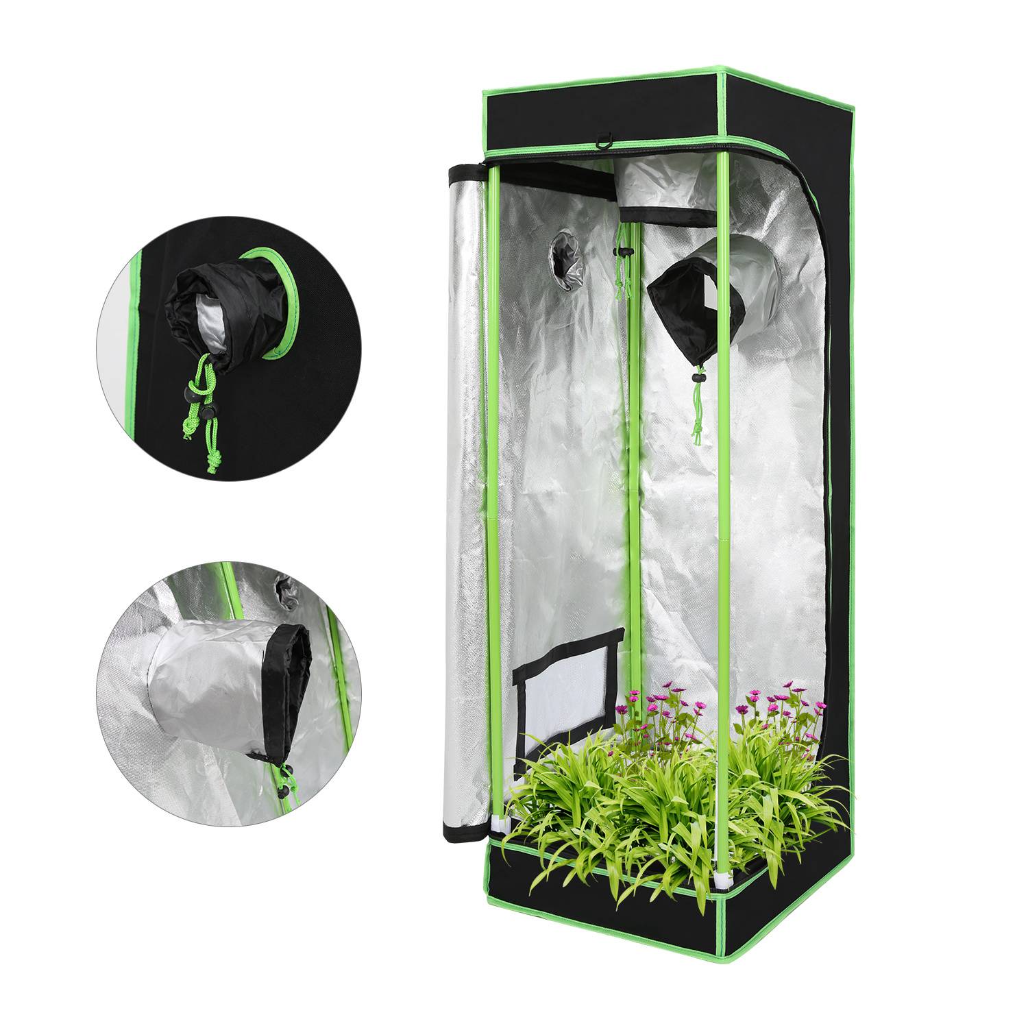 Growbox 40x40x120cm Pflanzzelt Indoor 600D Oxford, 99,9% lichtdicht, 95% reflektierend