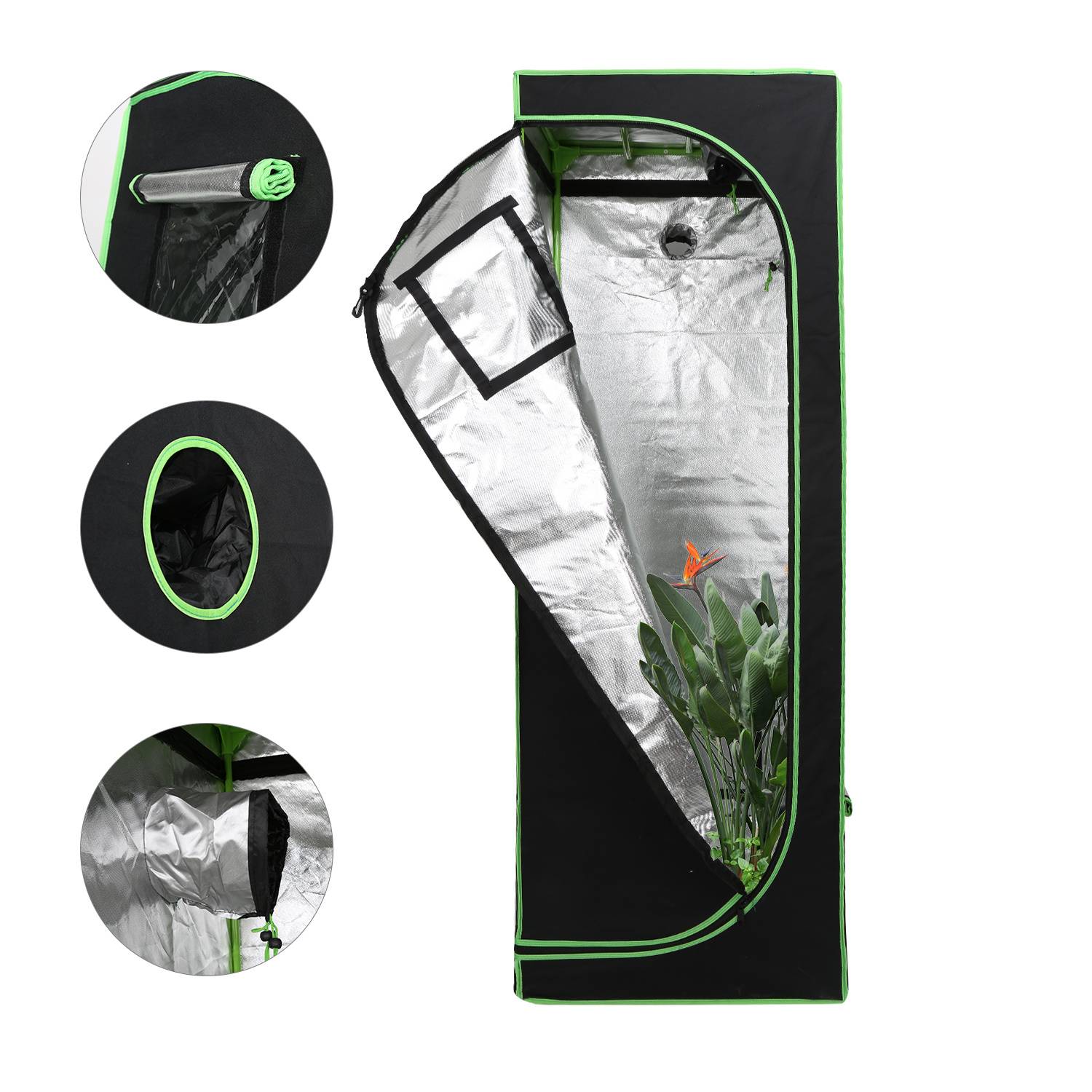Growbox 60x60x180cm Pflanzzelt Indoor 600D Oxford, 99,9% lichtdicht, 95% reflektierend, mit Belüftung