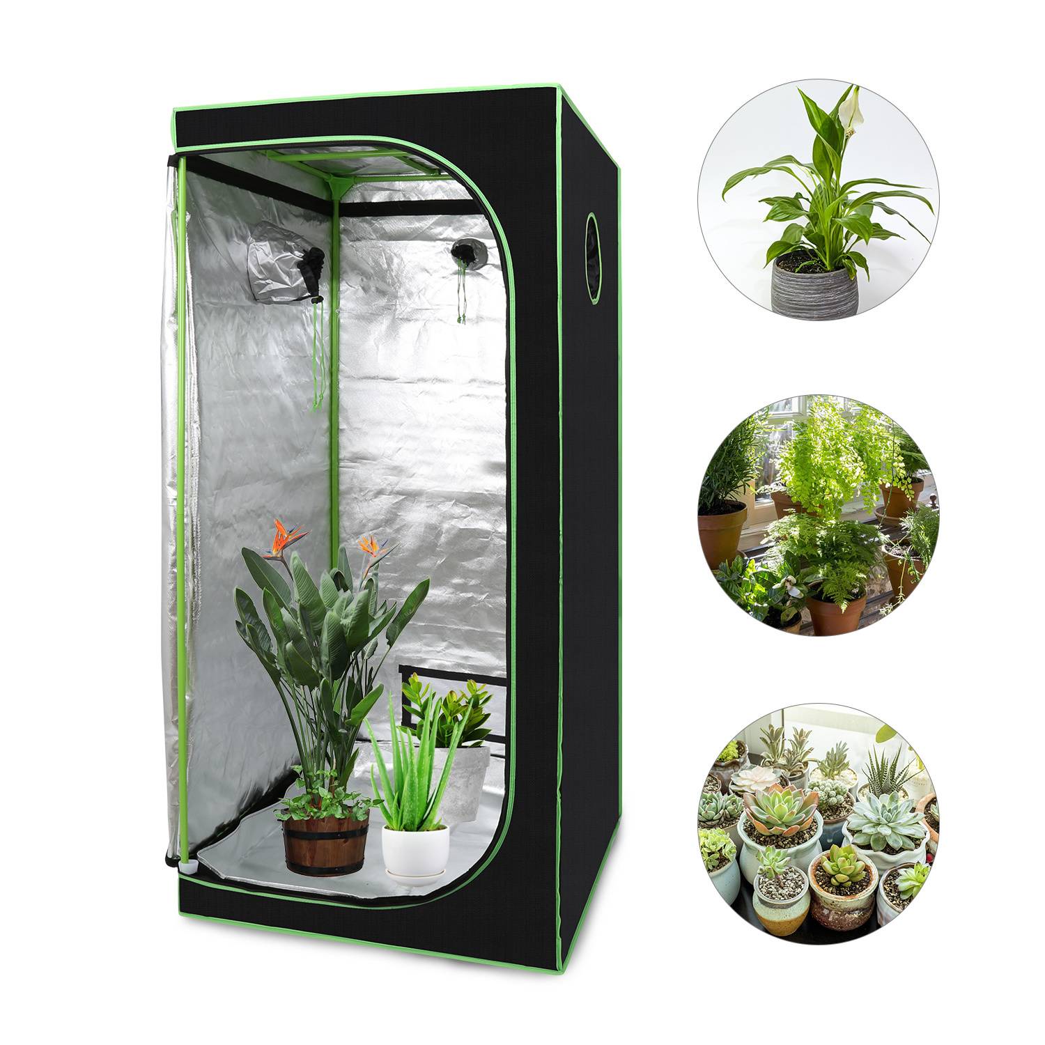 Growbox 80x80x180cm Pflanzzelt Indoor 600D Oxford, 99,9% lichtdicht, 95% reflektierend