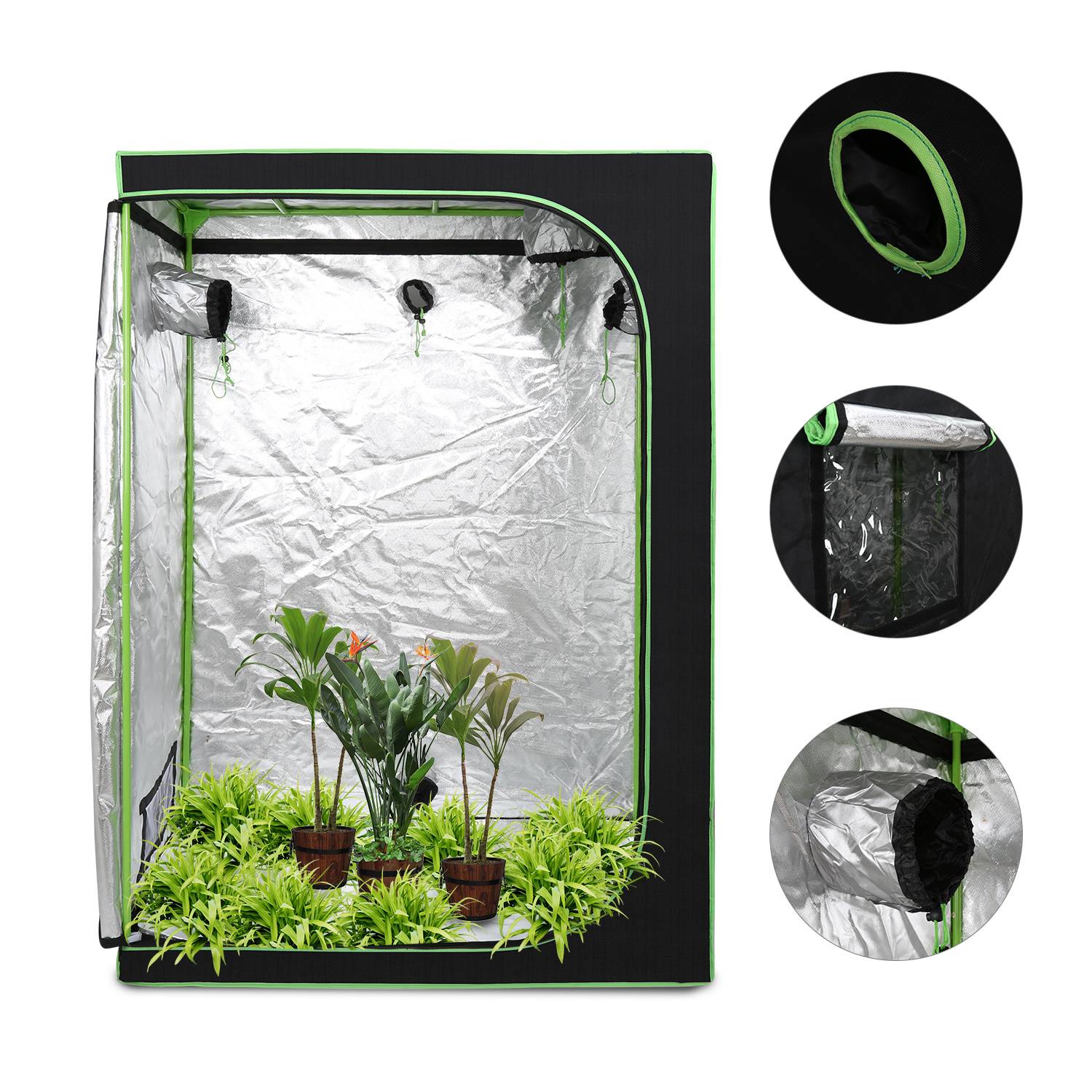 Growbox 120x60x180cm Pflanzzelt Indoor 600D Oxford, 99,9% lichtdicht, 95% reflektierend