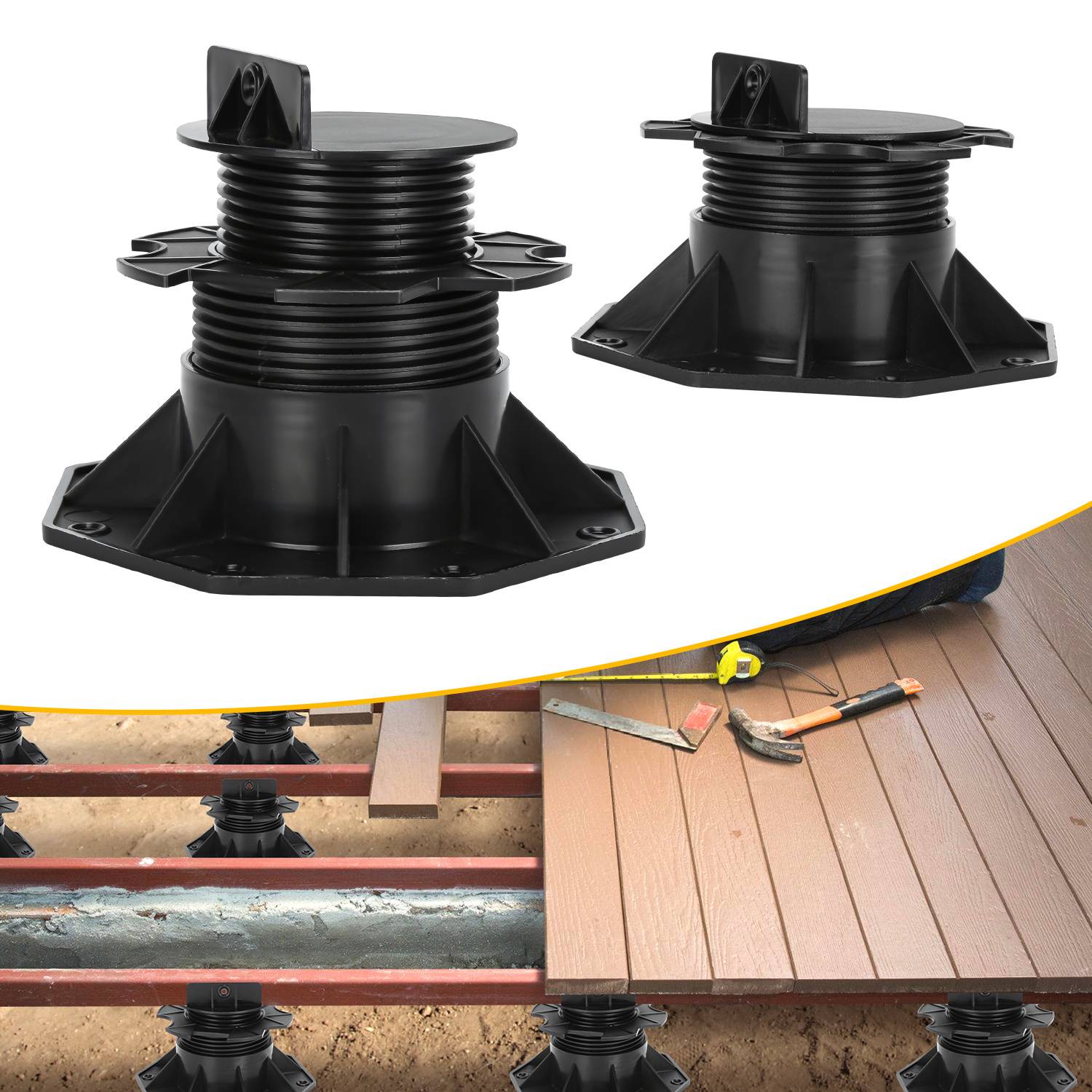 Stelzlager Höhenverstellbar 30 Stück Stellfuss 60-140mm Plattenlager - Stelzlager für Terrassenplatten-Unterkonstruktion Holz, WPC und Stein