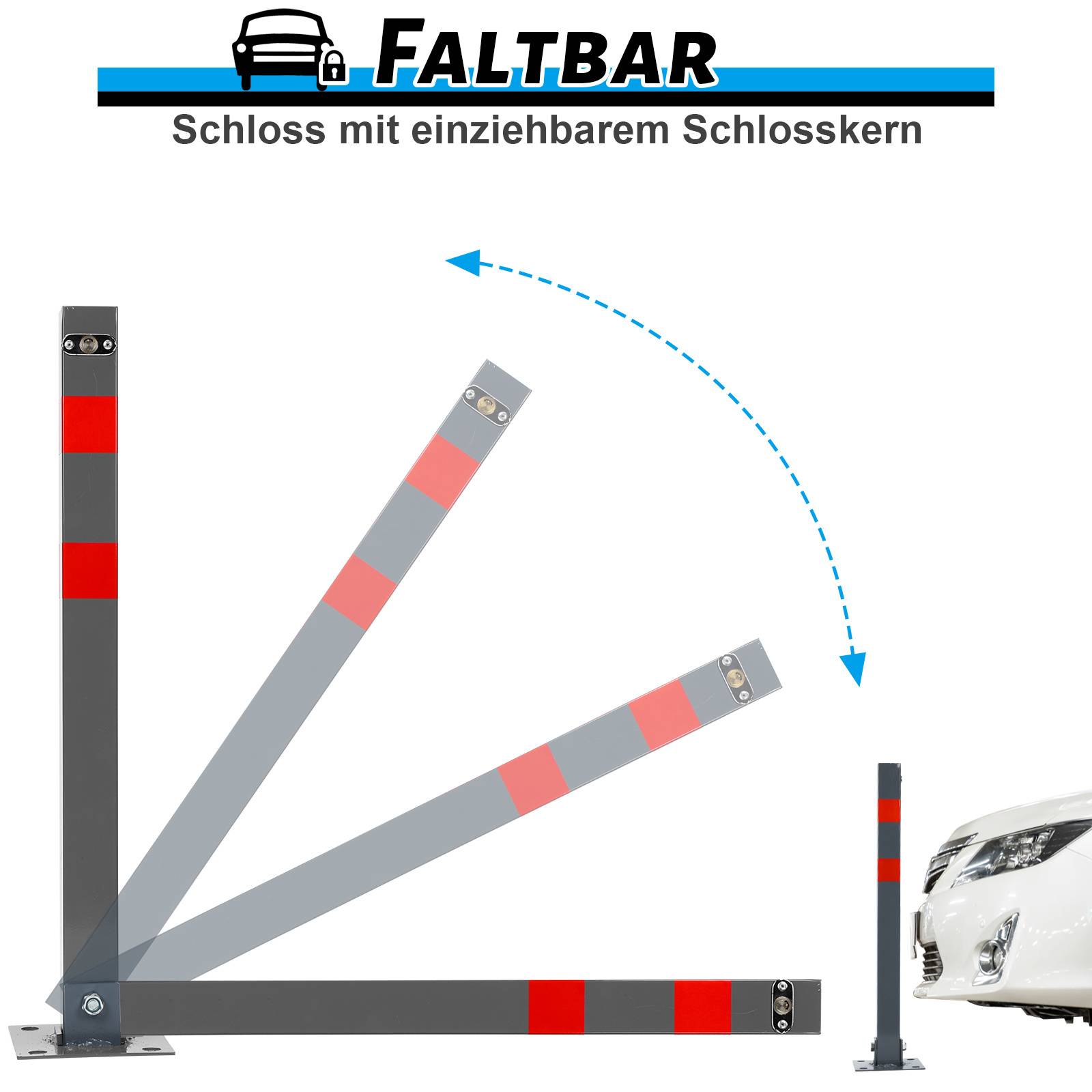 Parkplatzpfosten 67 cm, Absperrpfosten mit Schlüssel für Stellplatz Garage, 4 Stück