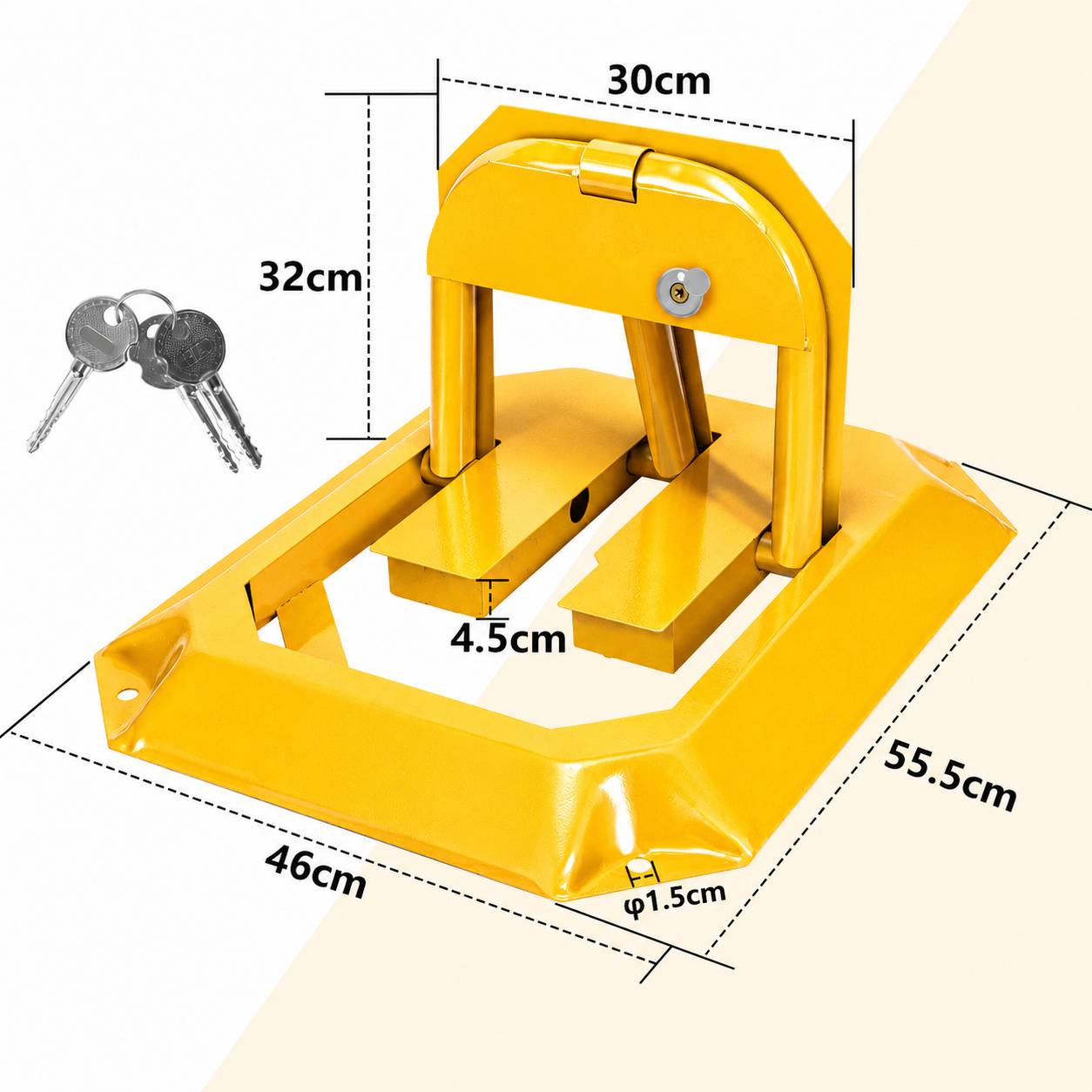 Klappbare Parkplatzsperre 55,5 x 46 x 32 cm, Parkbügel mit Schloss, gelb 2 Stück