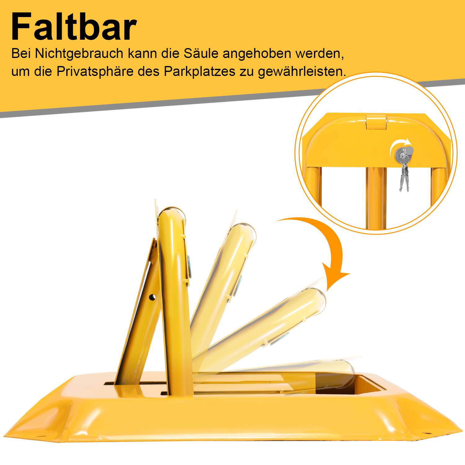 Parkbügel klappbar mit Schlüssel, Parkplatzsperre Metall für Stellplatz Garage, 3 Stück