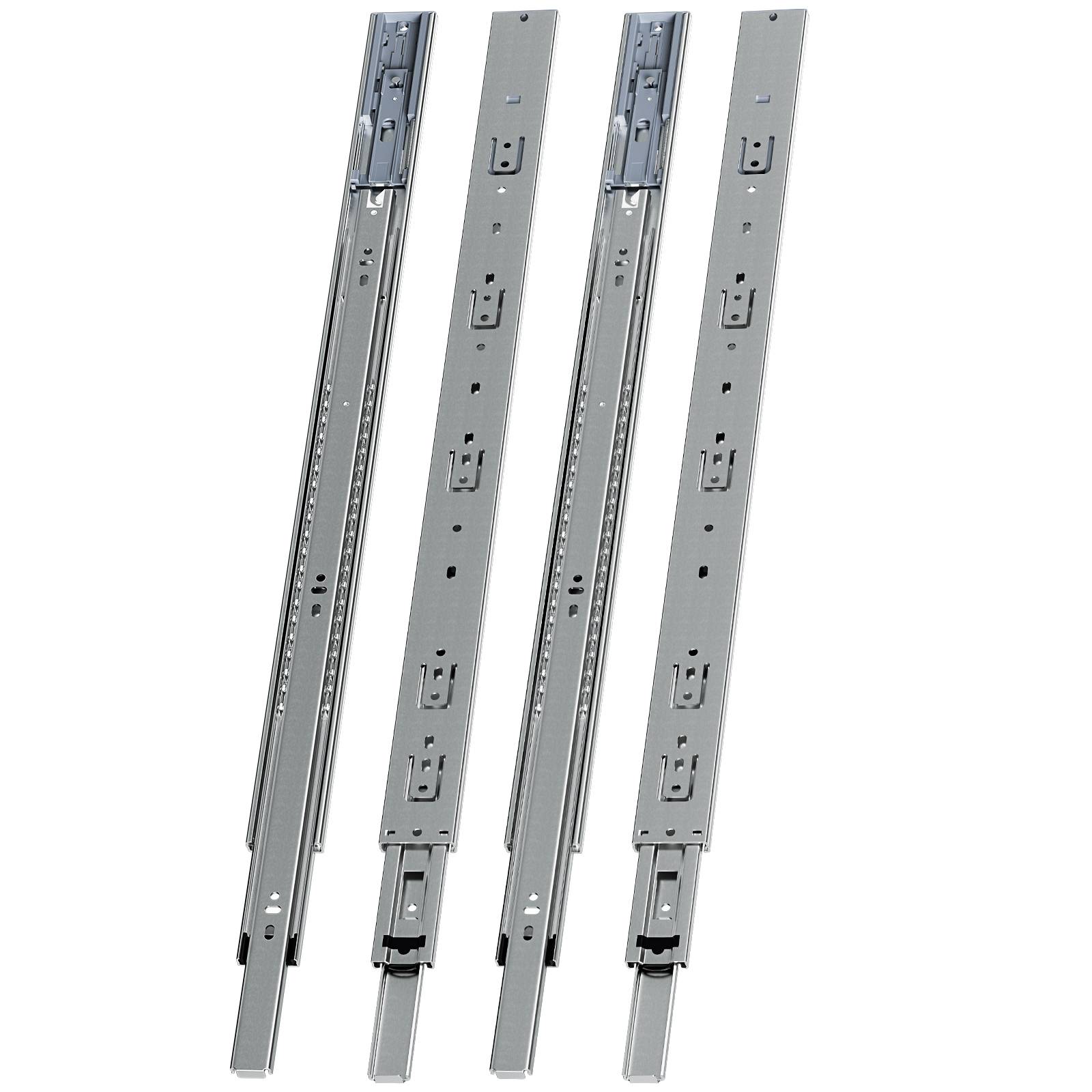 2 Paar Schubladenschienen 650 mm Vollauszug, 3-teilig, Softclose mit Selbsteinzug, 45 kg Tragkraft, Schubladenauszug aus Stahl