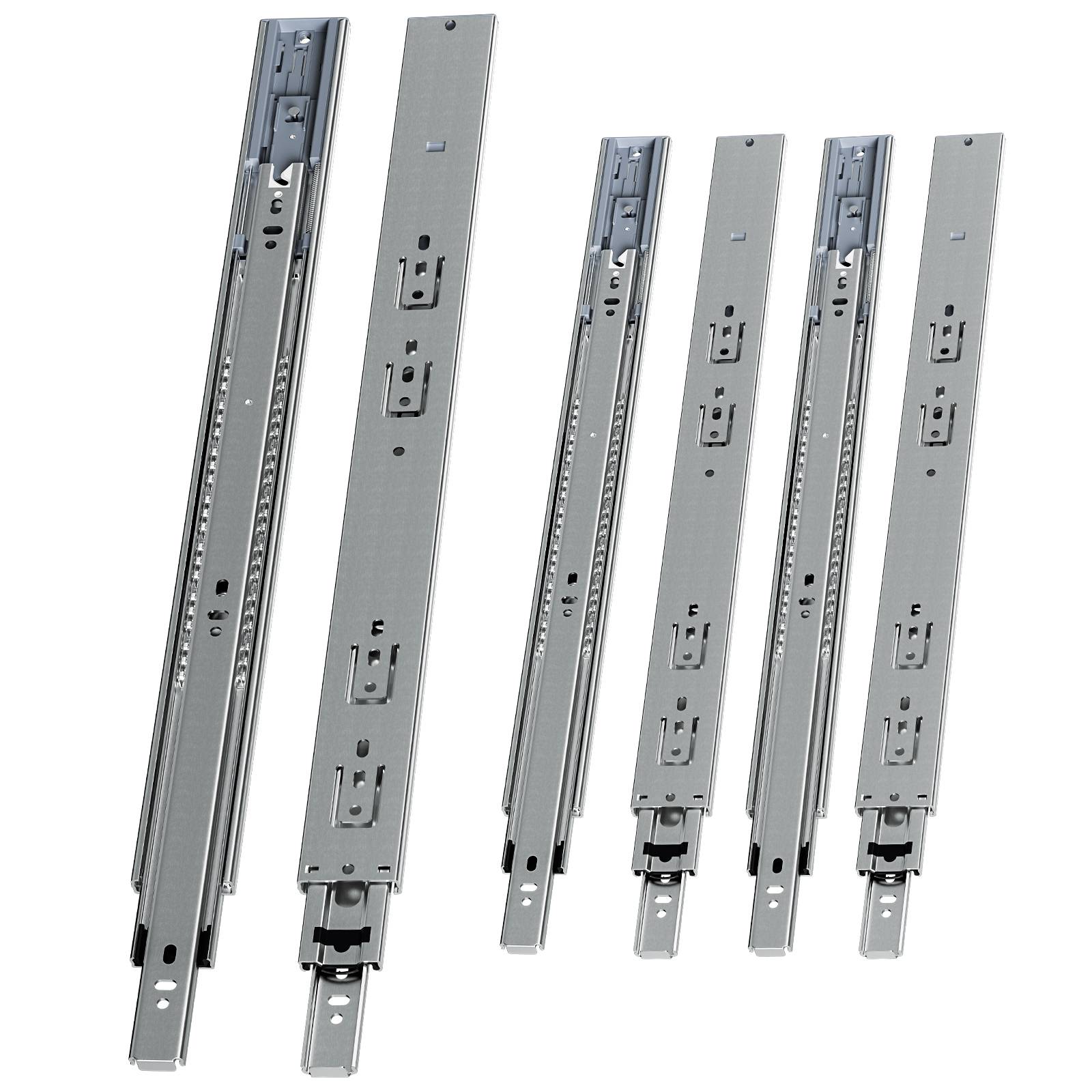 3 Paar Schubladenschienen 500 mm Vollauszug, 3-teilig, Softclose mit Selbsteinzug, 45 kg Tragkraft, Schubladenauszug aus Stahl