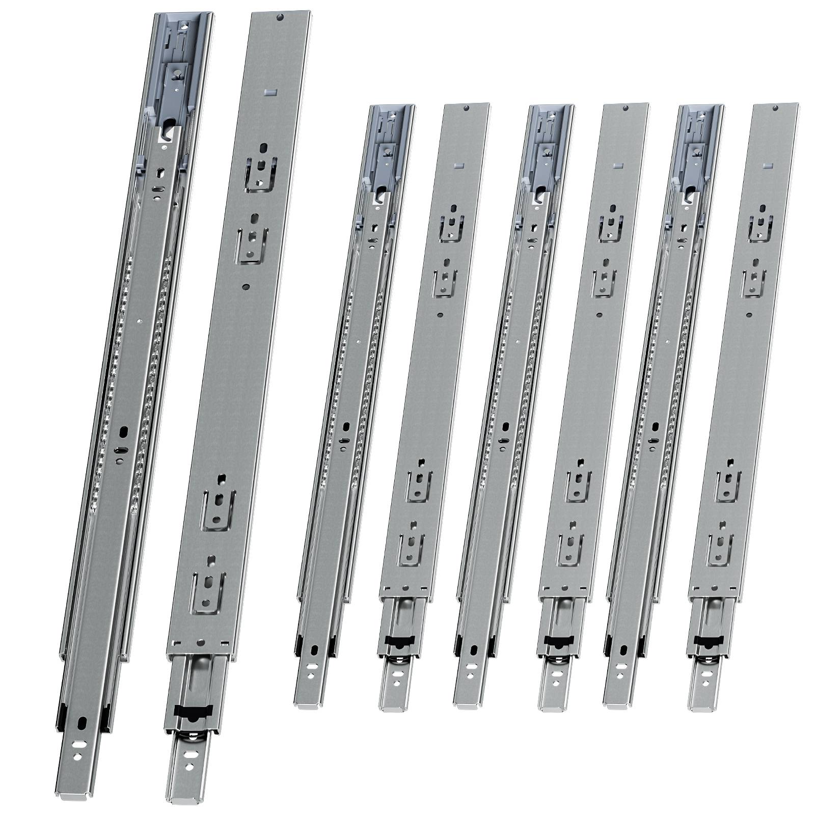 4 Paar Schubladenschienen 550 mm Vollauszug, 3-teilig, Softclose mit Selbsteinzug, 45 kg Tragkraft, Schubladenauszug aus Stahl
